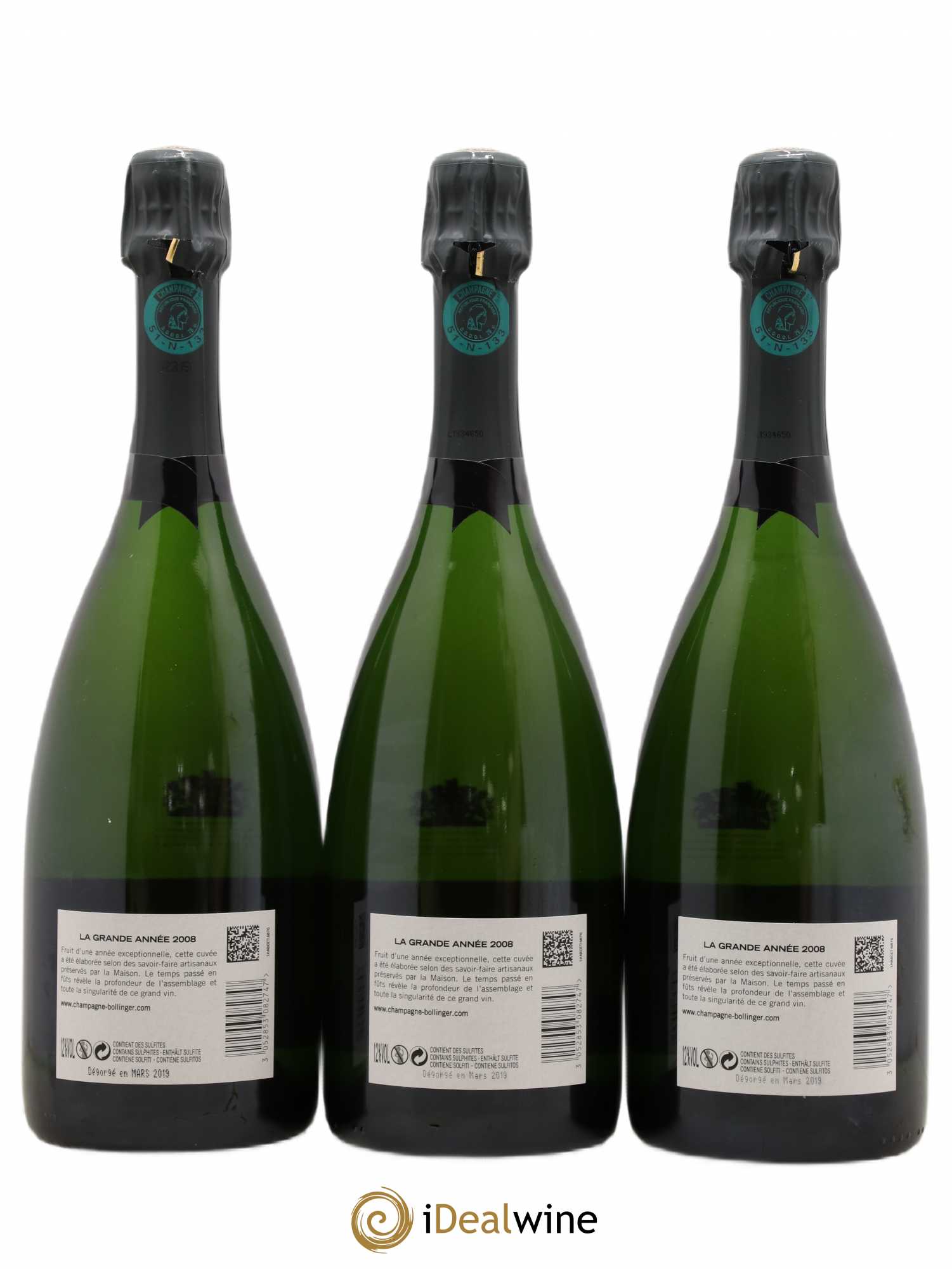 La Grande Année Brut Bollinger 2008 - Lot de 3 bouteilles - 1
