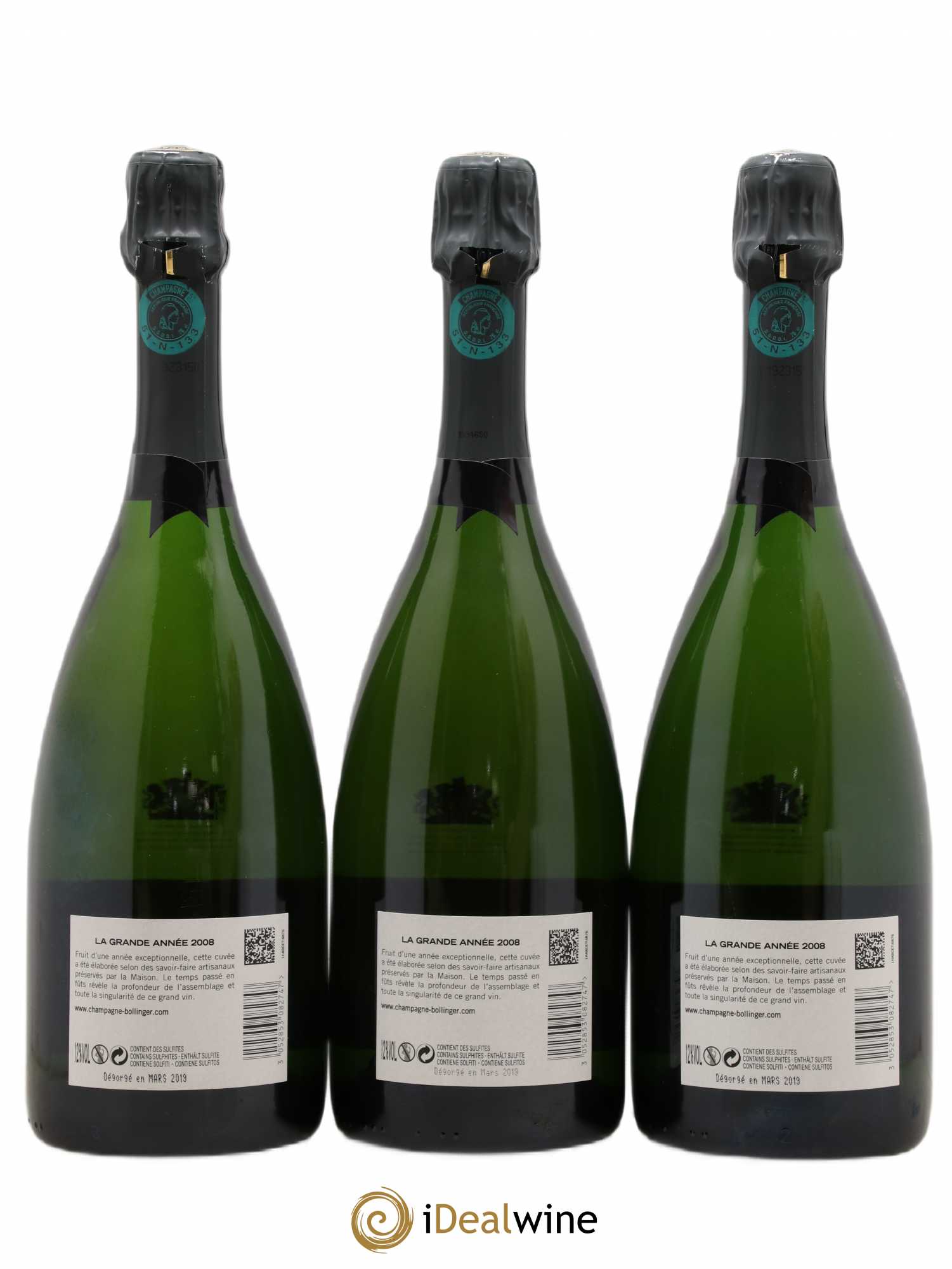 Grande Année Brut Bollinger 2008 - Posten von 3 Flaschen - 1