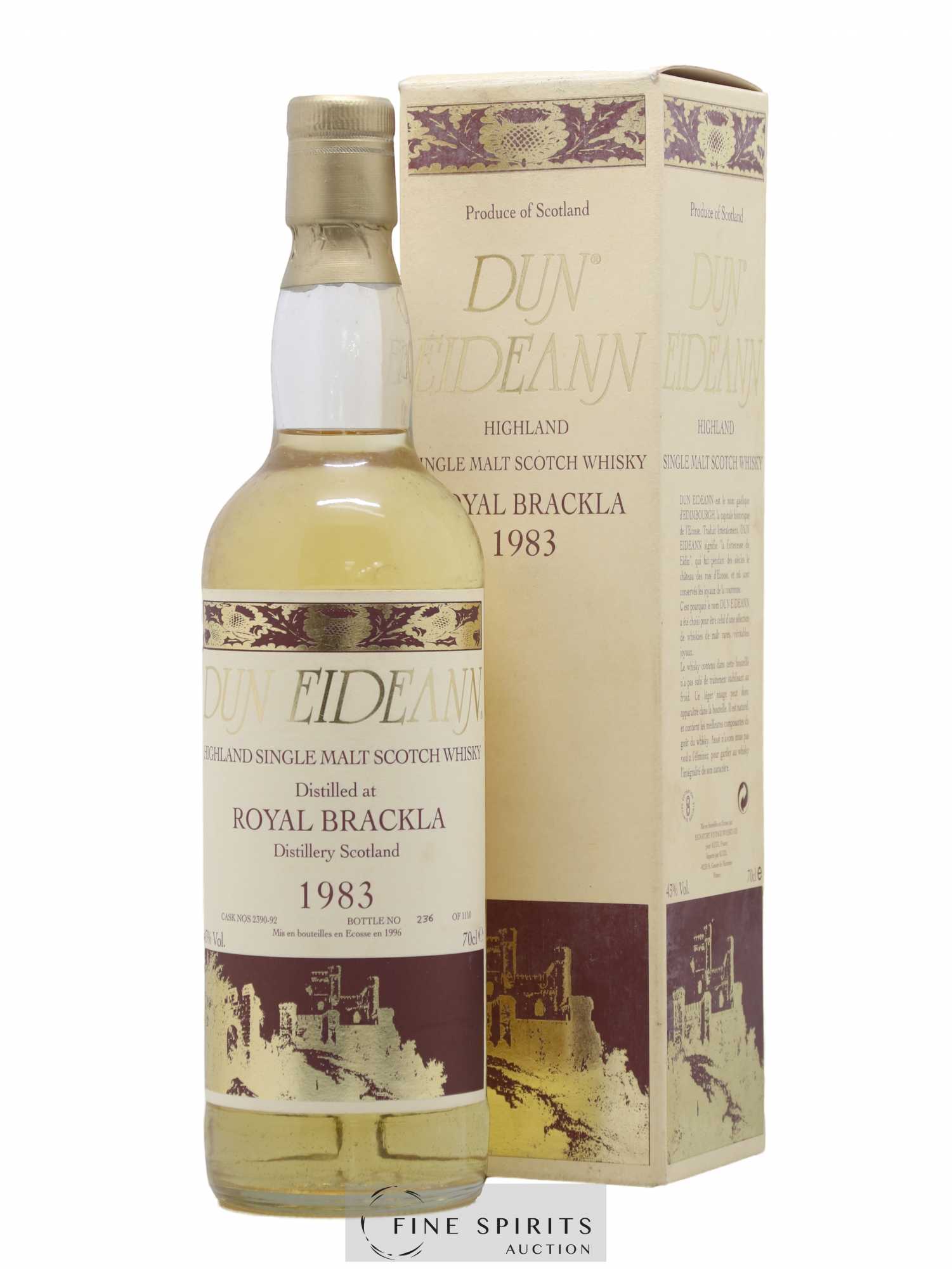 Royal Brackla 1983 Signatory Vintage Dun Eideann Cask n°2390-2392 - One of 1110 - bottled 1996 - Posten von 1 Flasche - 0