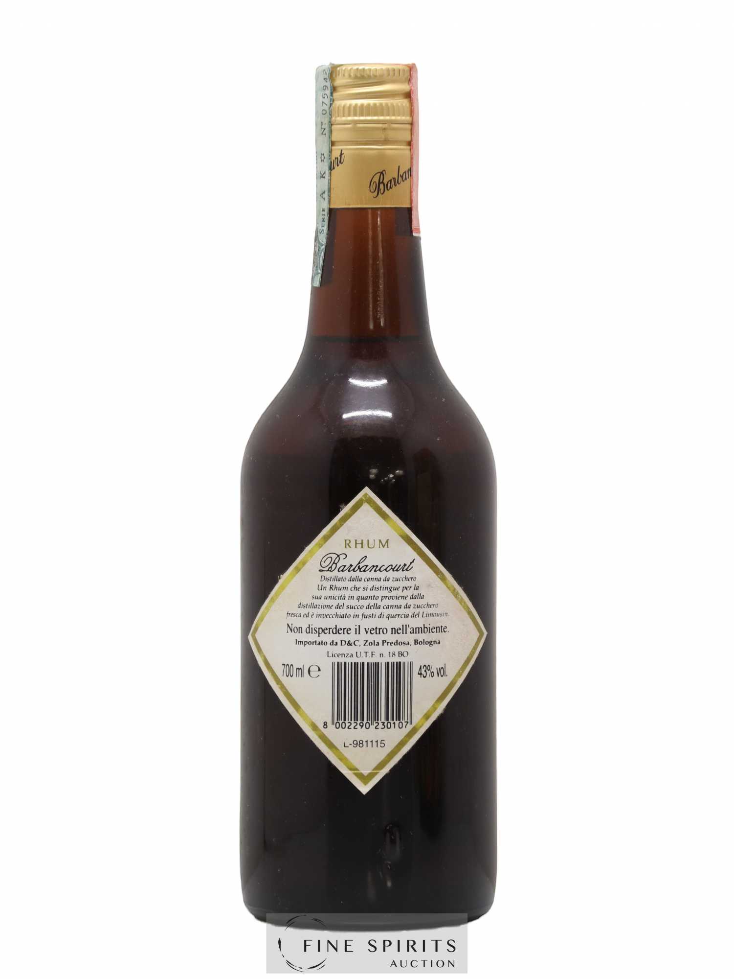 Barbancourt 15 years Of. Réserve du Domaine D&C Import - Lot de 1 bouteille - 2