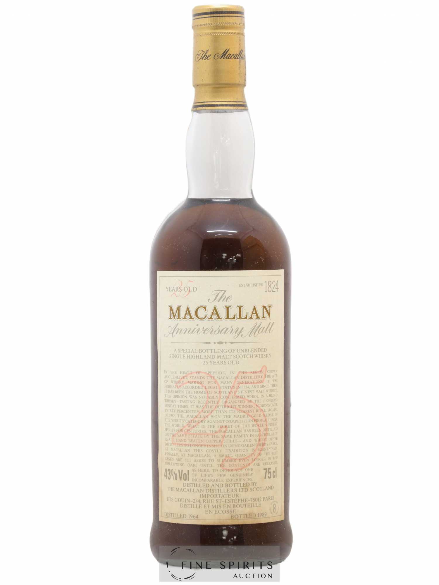 Macallan (The) 25 years 1964 Of. Anniversary Malt bottled 1989 Special Bottling - Lot de 1 bouteille - 1