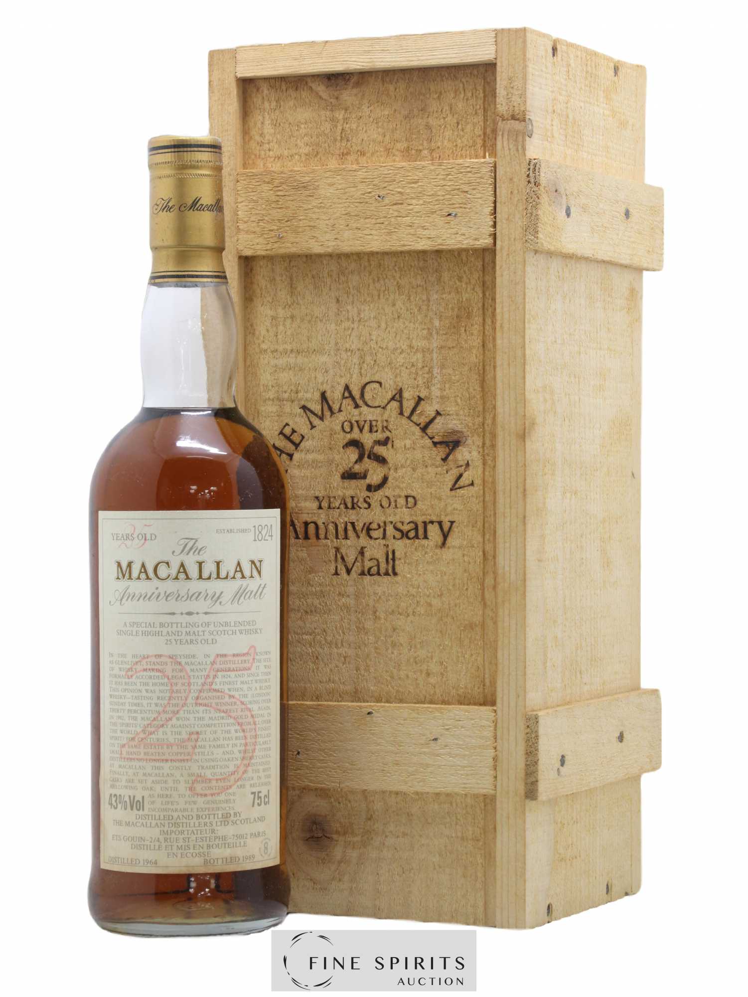 Macallan (The) 25 years 1964 Of. Anniversary Malt bottled 1989 Special Bottling - Lot de 1 bouteille - 0