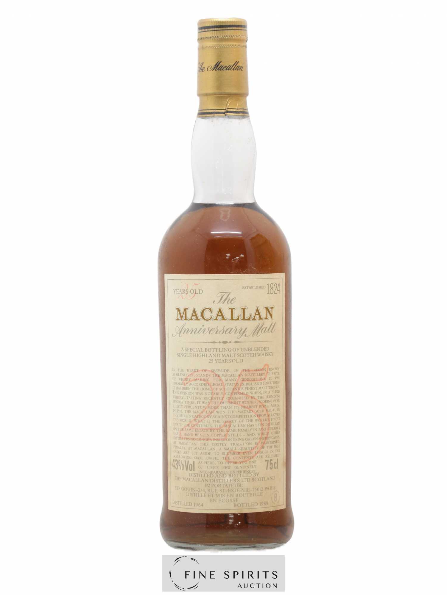 Macallan (The) 25 years 1964 Of. Anniversary Malt bottled 1989 Special Bottling - Lot de 1 bouteille - 1