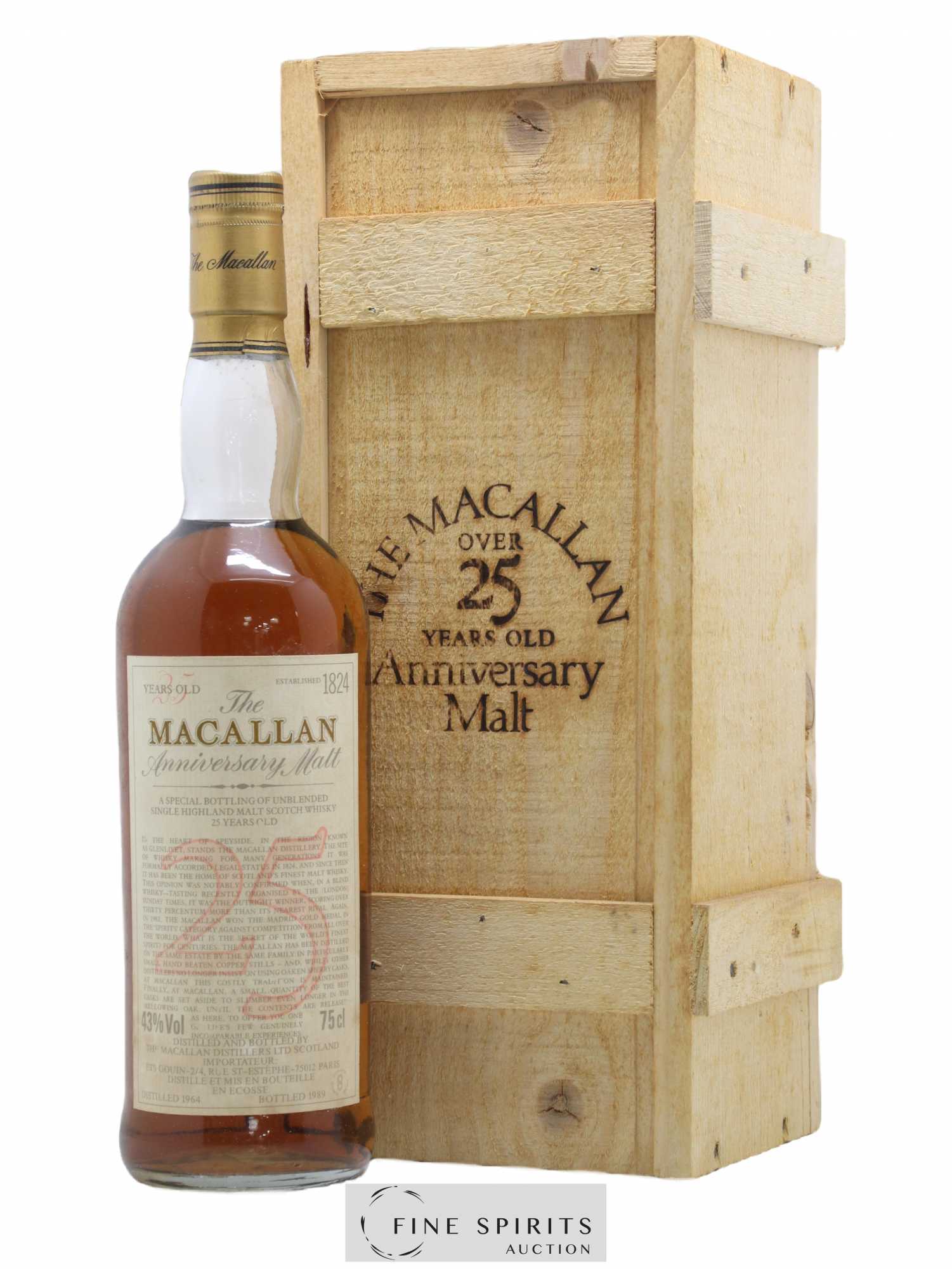 Macallan (The) 25 years 1964 Of. Anniversary Malt bottled 1989 Special Bottling - Lot de 1 bouteille - 0