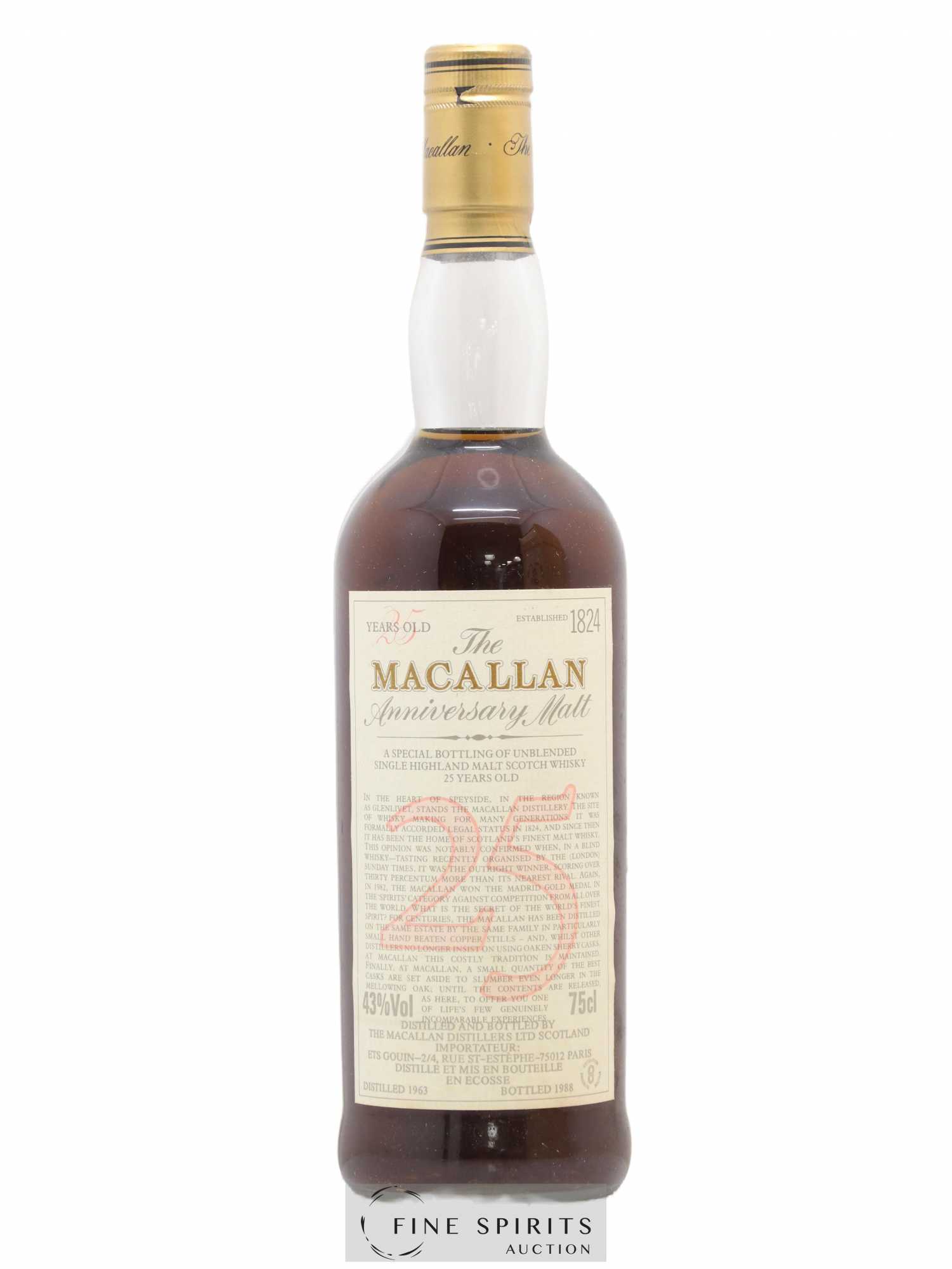 Macallan (The) 25 years 1963 Of. Anniversary Malt bottled 1988 Special Bottling - Lot de 1 bouteille - 1
