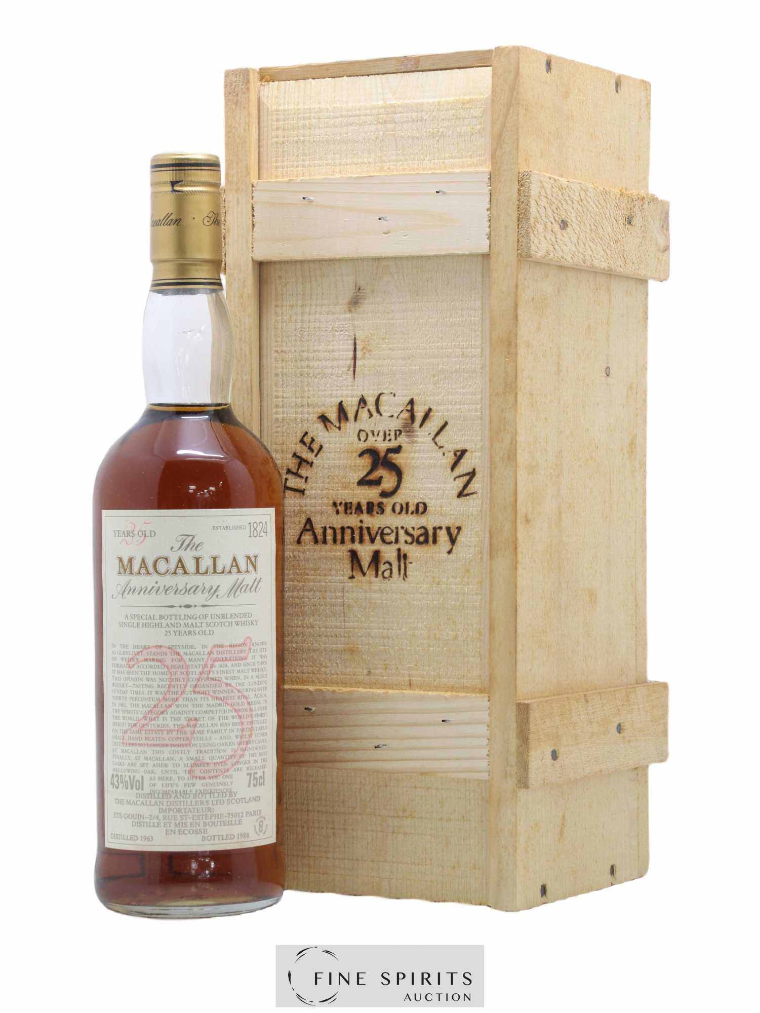 Macallan (The) 25 years 1963 Of. Anniversary Malt bottled 1988 Special Bottling - Lot de 1 bouteille - 0
