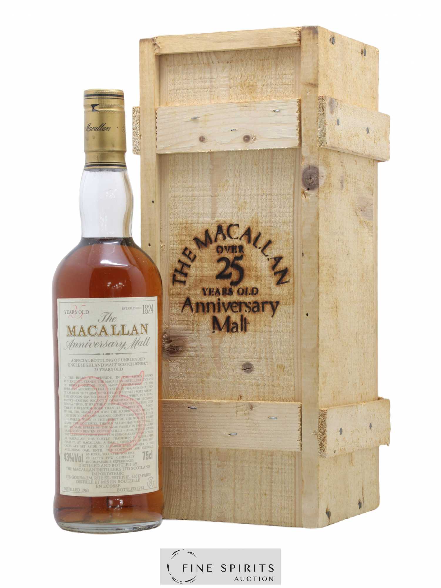 Macallan (The) 25 years 1963 Of. Anniversary Malt bottled 1988 Special Bottling - Lot de 1 bouteille - 0