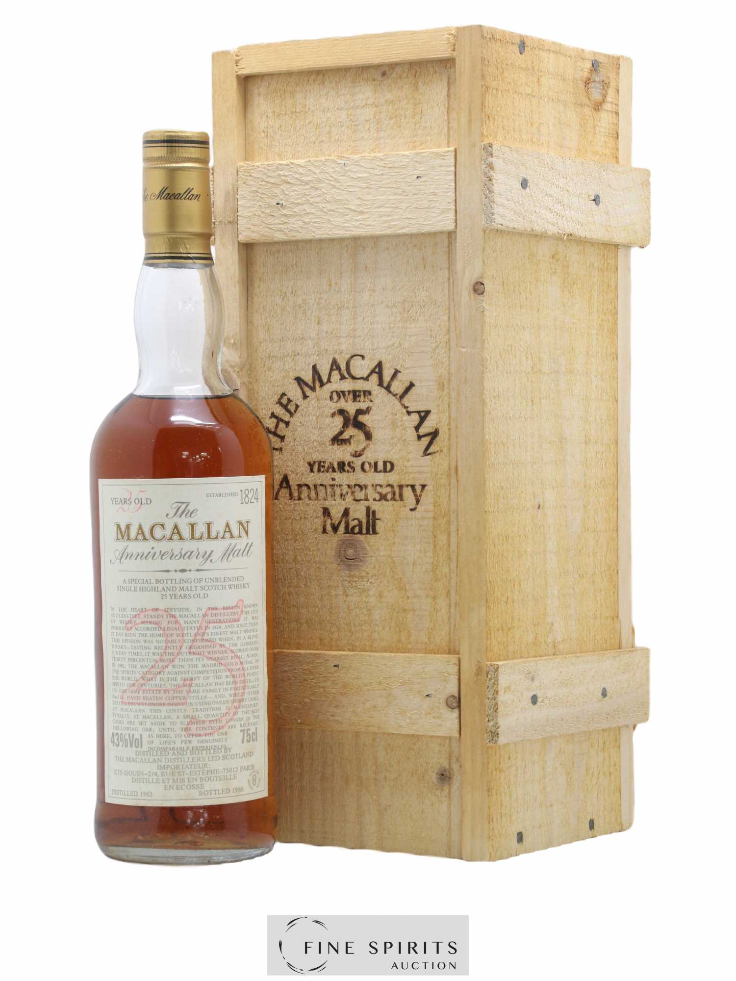 Macallan (The) 25 years 1963 Of. Anniversary Malt bottled 1988 Special Bottling - Lot de 1 bouteille - 0