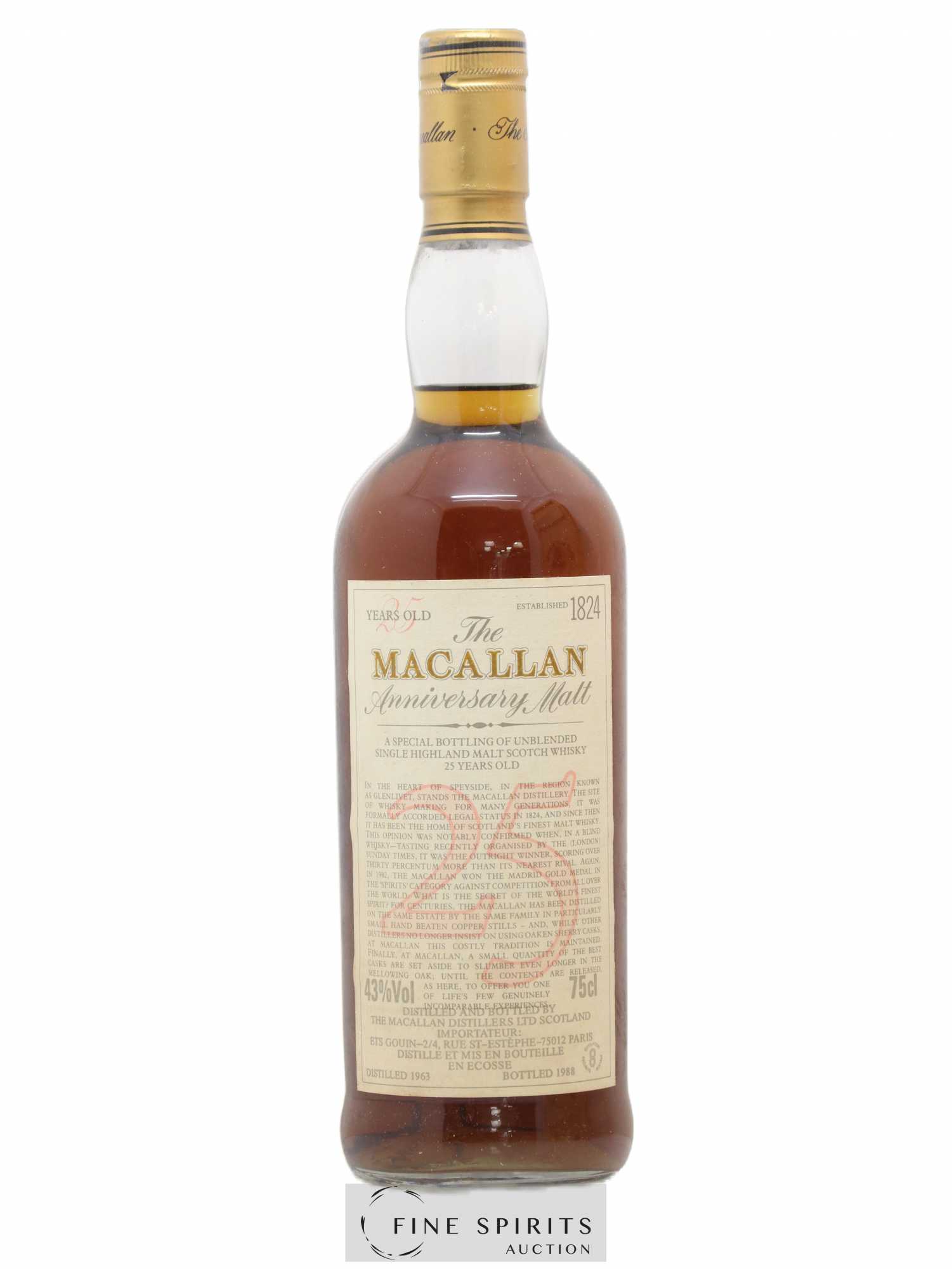 Macallan (The) 25 years 1963 Of. Anniversary Malt bottled 1988 Special Bottling - Lot de 1 bouteille - 1