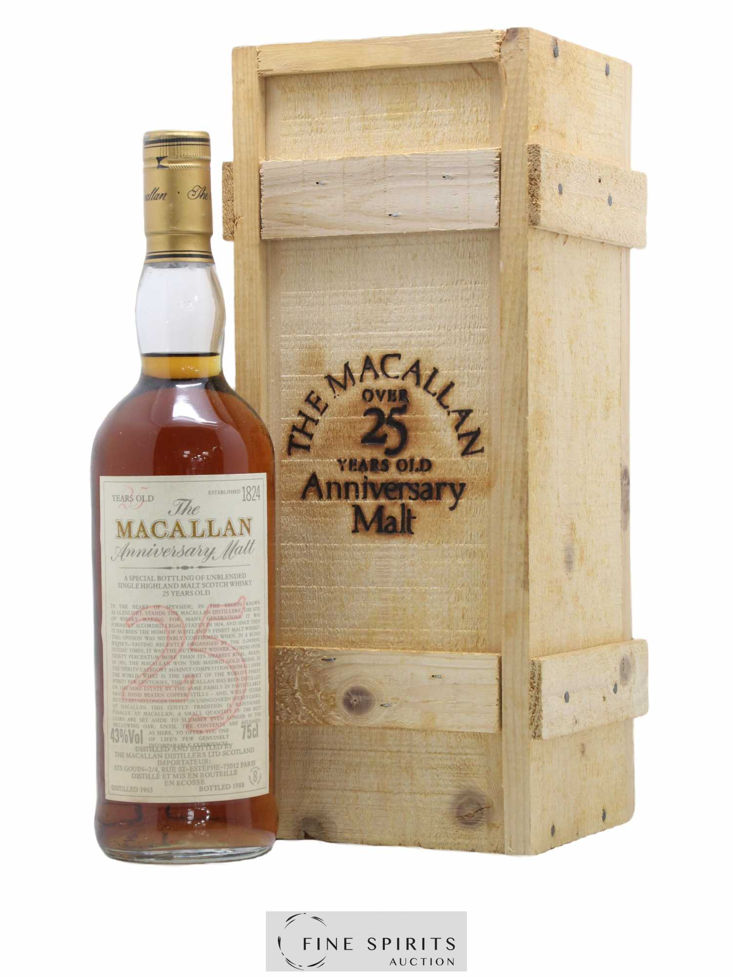Macallan (The) 25 years 1963 Of. Anniversary Malt bottled 1988 Special Bottling - Lot de 1 bouteille - 0
