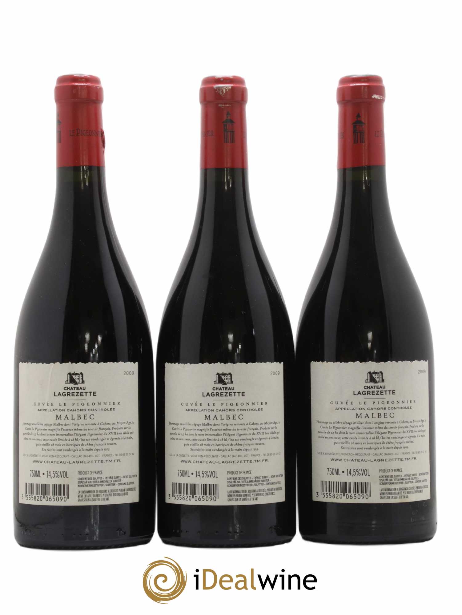 Cahors Château Lagrezette Le Pigeonnier Alain Dominique Perrin 2009 - Lot de 3 bouteilles - 1
