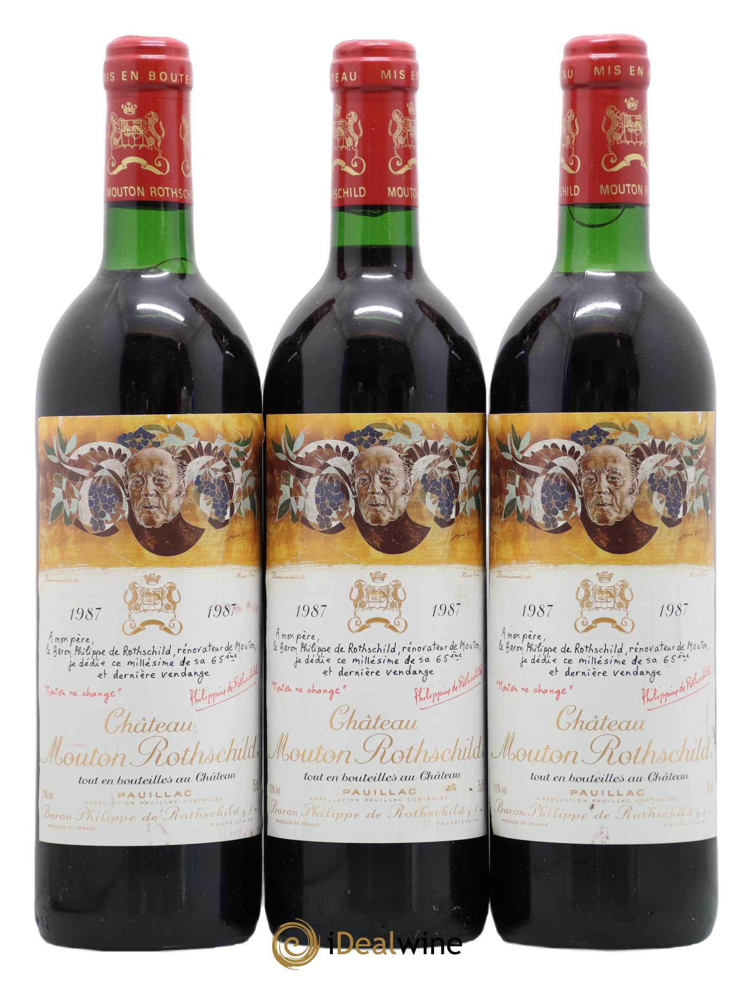 Château Mouton Rothschild 1er Grand Cru Classé 1987 - Lot de 3 bouteilles - 0
