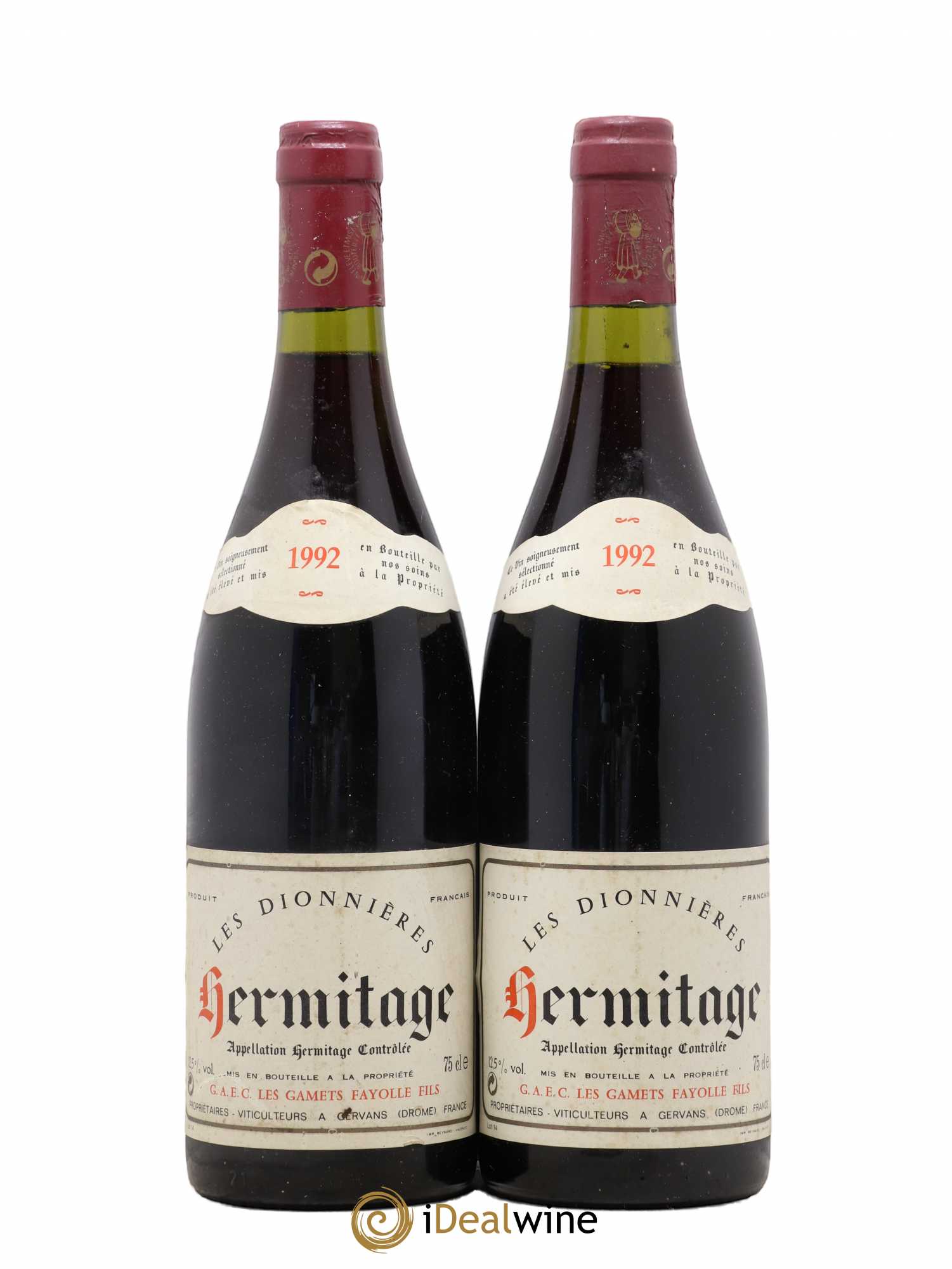 Hermitage Les Gamets Les Dionnieres Fayolle Fils 1992 - Posten von 2 Flaschen - 0