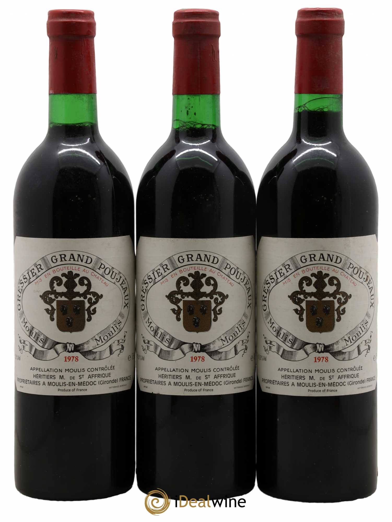 Château Gressier Grand Poujeaux Cru Bourgeois 1978 - Lot de 3 bouteilles - 0