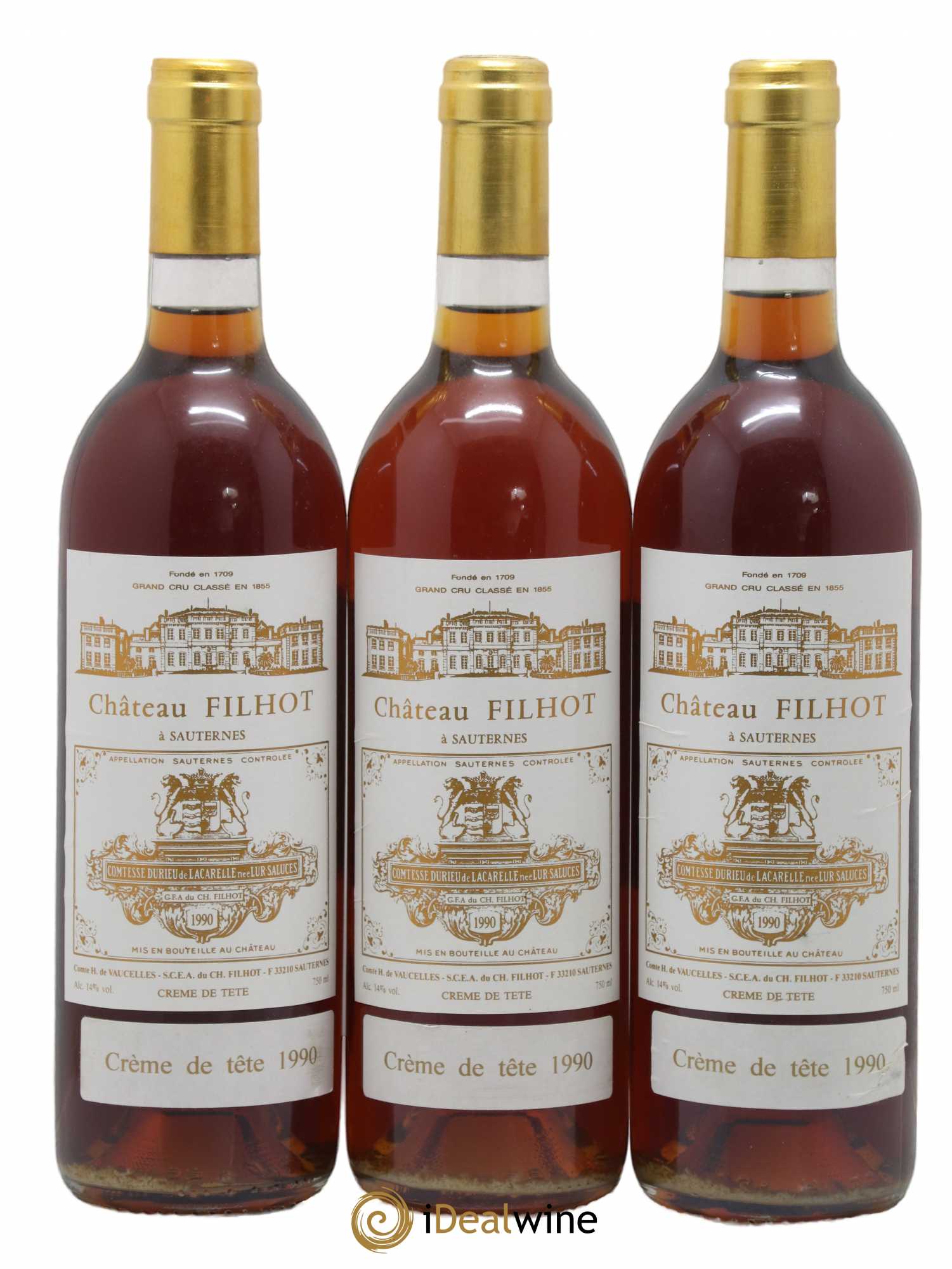 Château Filhot - Crème de Tête 2ème Grand Cru Classé 1990 - Lotto di 3 bottiglie - 0