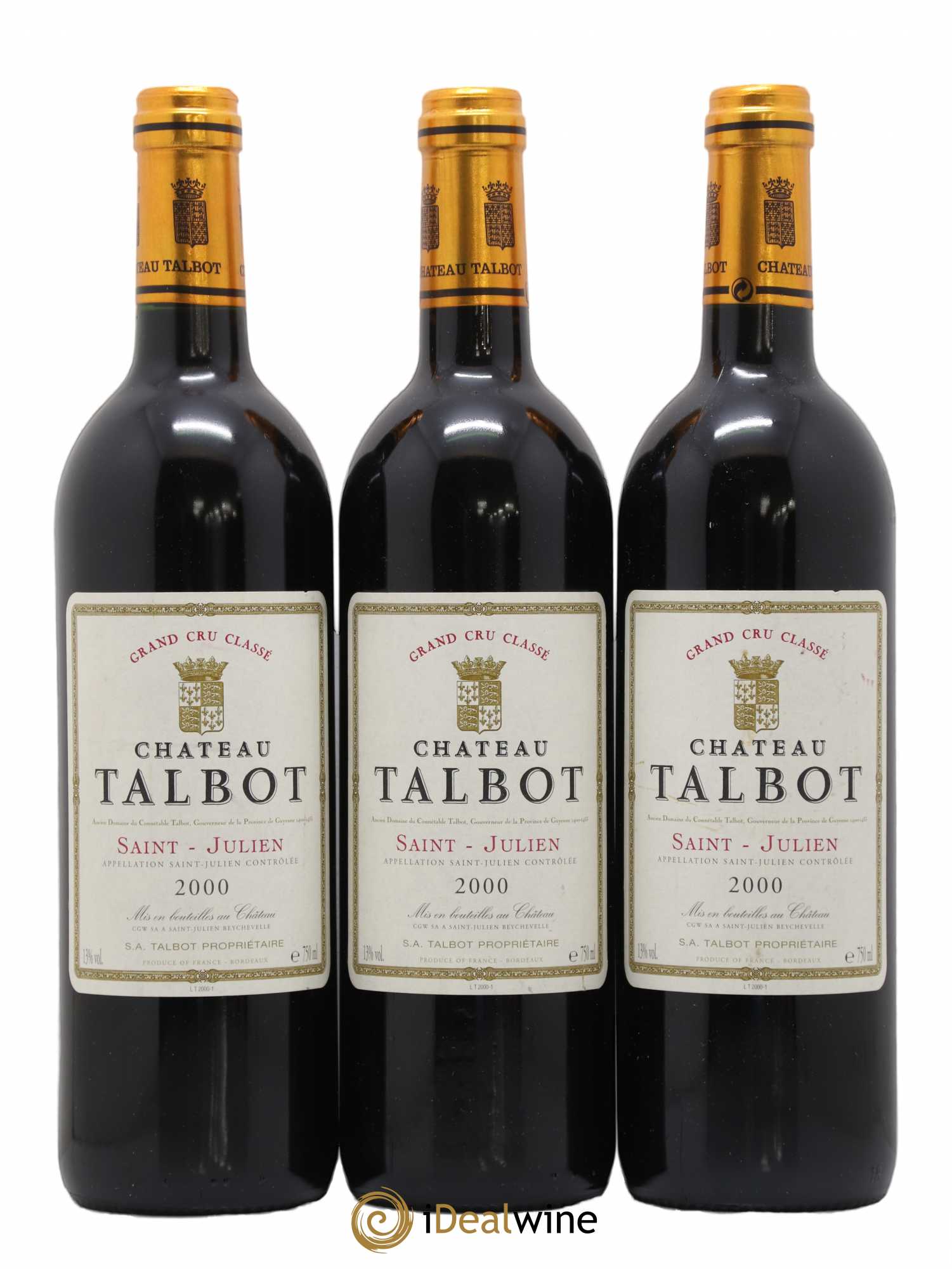 Château Talbot 4ème Grand Cru Classé 2000 - Lot de 3 bouteilles - 0