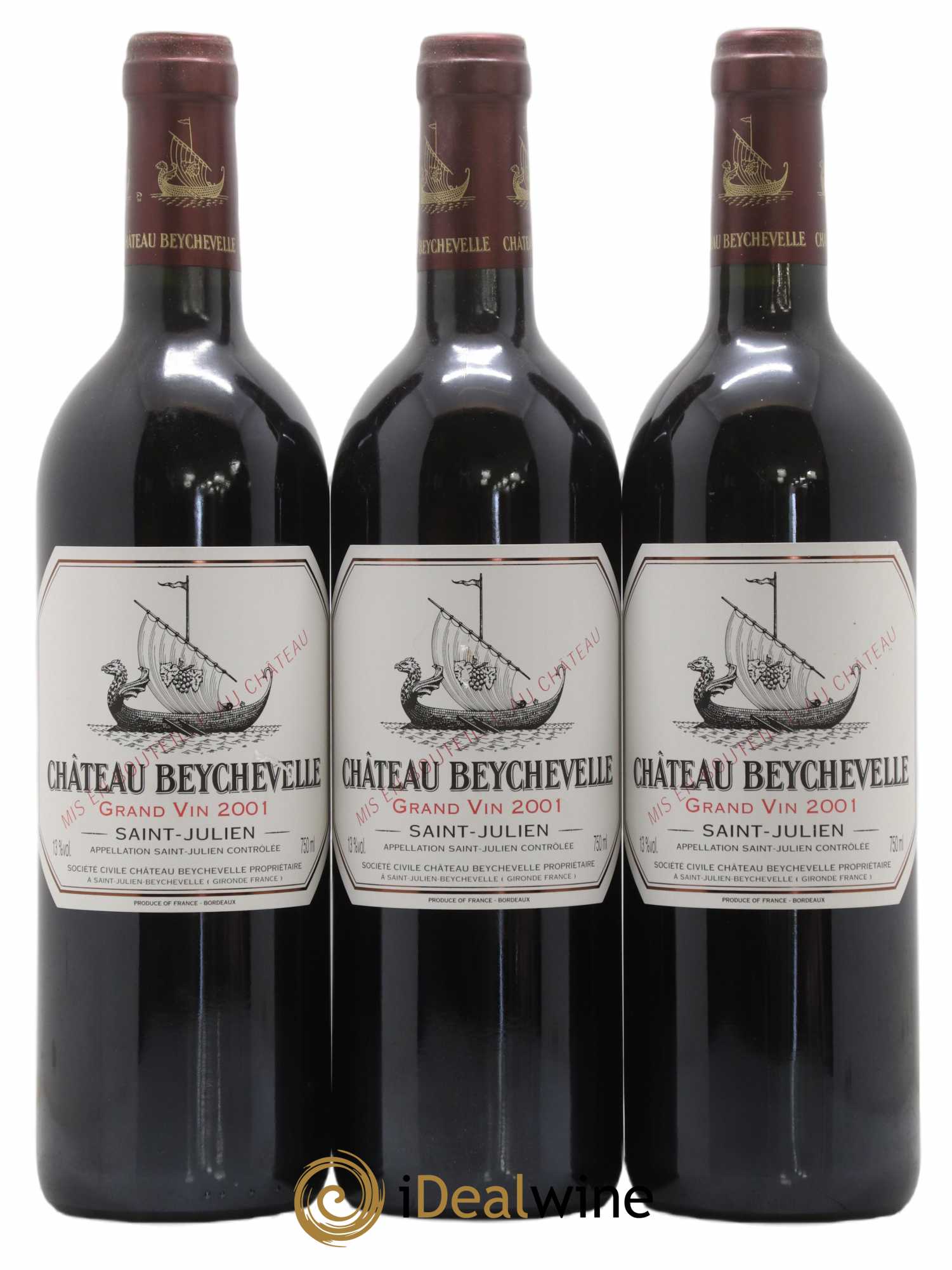 Château Beychevelle 4ème Grand Cru Classé 2001 - Lot de 3 bouteilles - 0