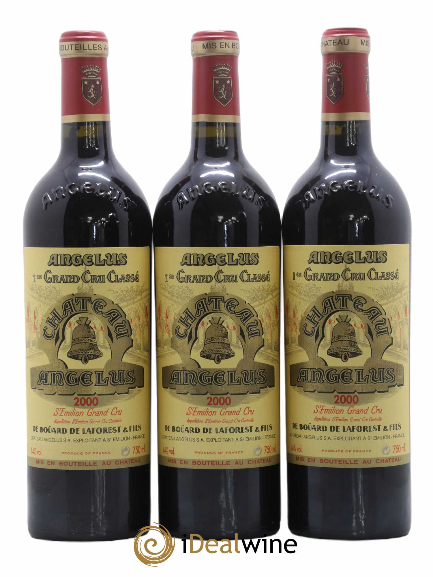 Château Angélus 1er Grand Cru Classé A 2000 - Lot de 3 bouteilles - 0