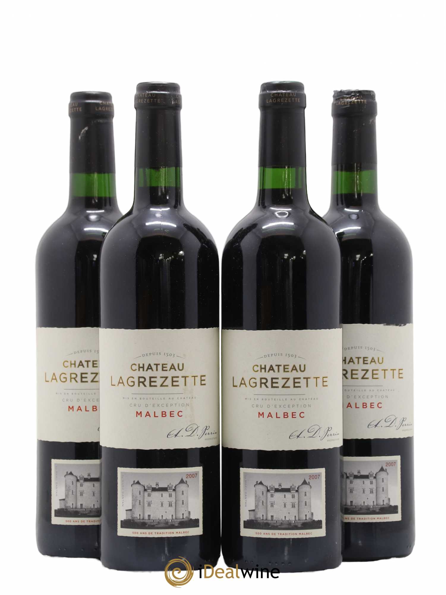 Cahors Château Lagrezette Alain Dominique Perrin 2007 - Lot de 4 bouteilles - 0