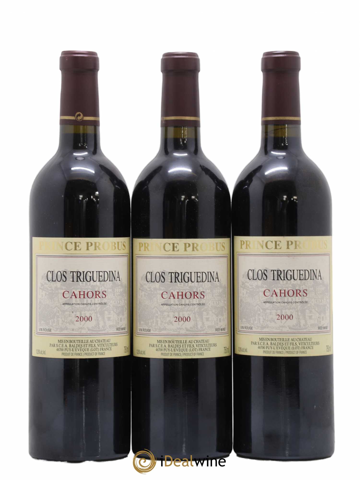 Cahors Clos Triguedina Probus Jean-Luc Baldès 2000 - Lot de 3 bouteilles - 0