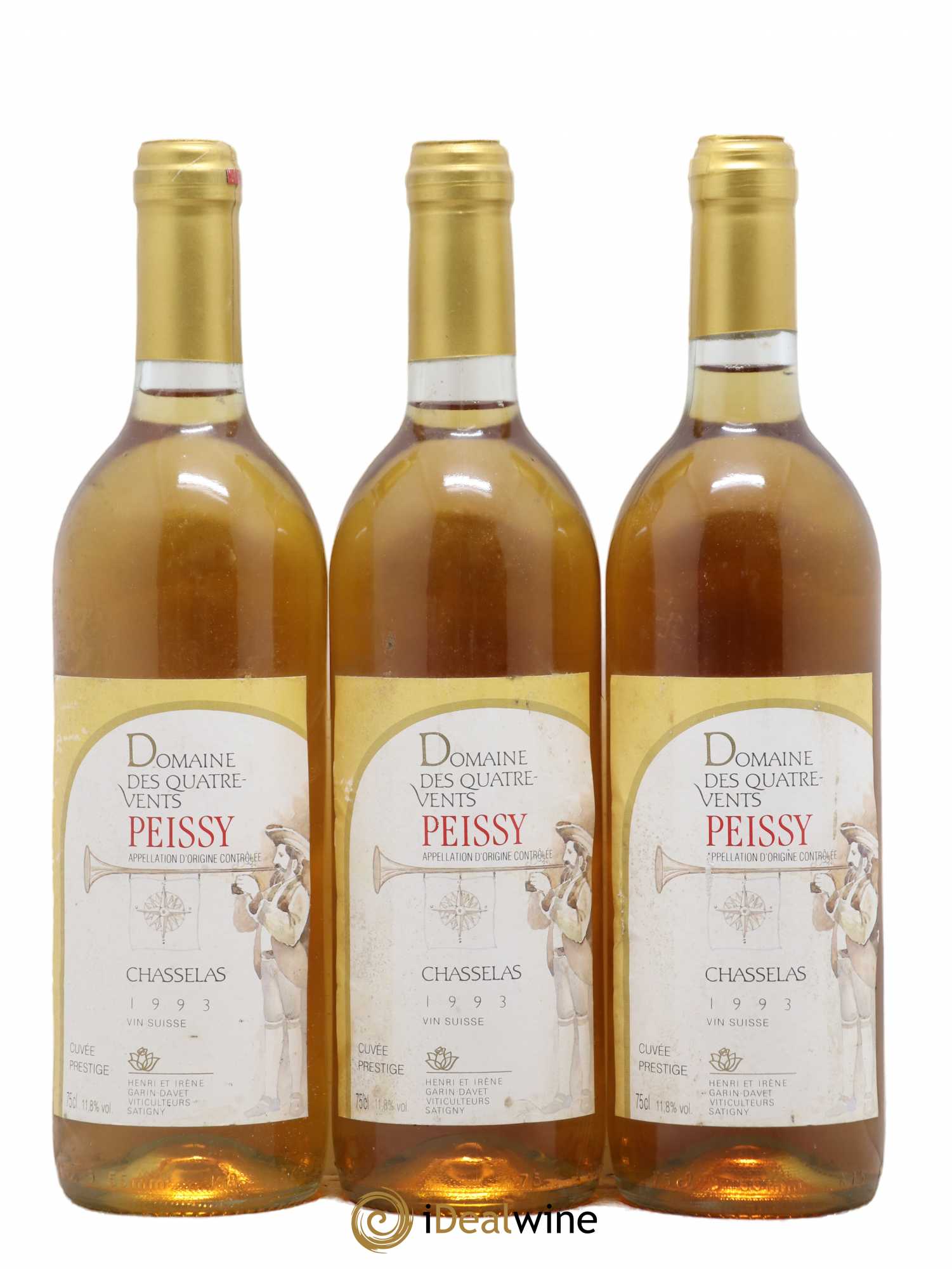 Vins Etrangers Suisse Peissy Cuvée Prestige Chasselas Domaine des Quatre Vents 1993 - Lotto di 3 bottiglie - 0