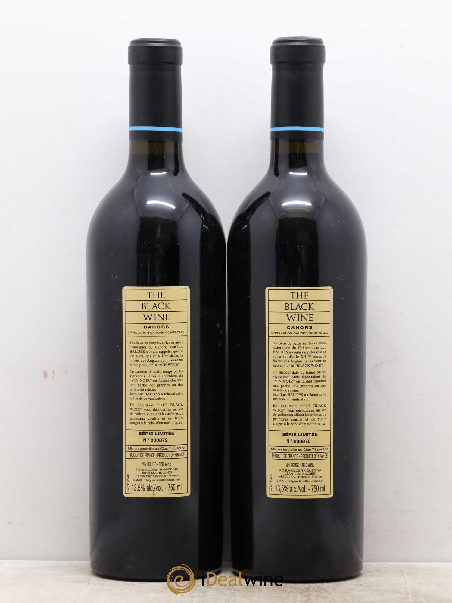 Cahors Clos Triguedina New Black Wine Jean-Luc Baldès 2005 - Lot de 2 bouteilles - 1