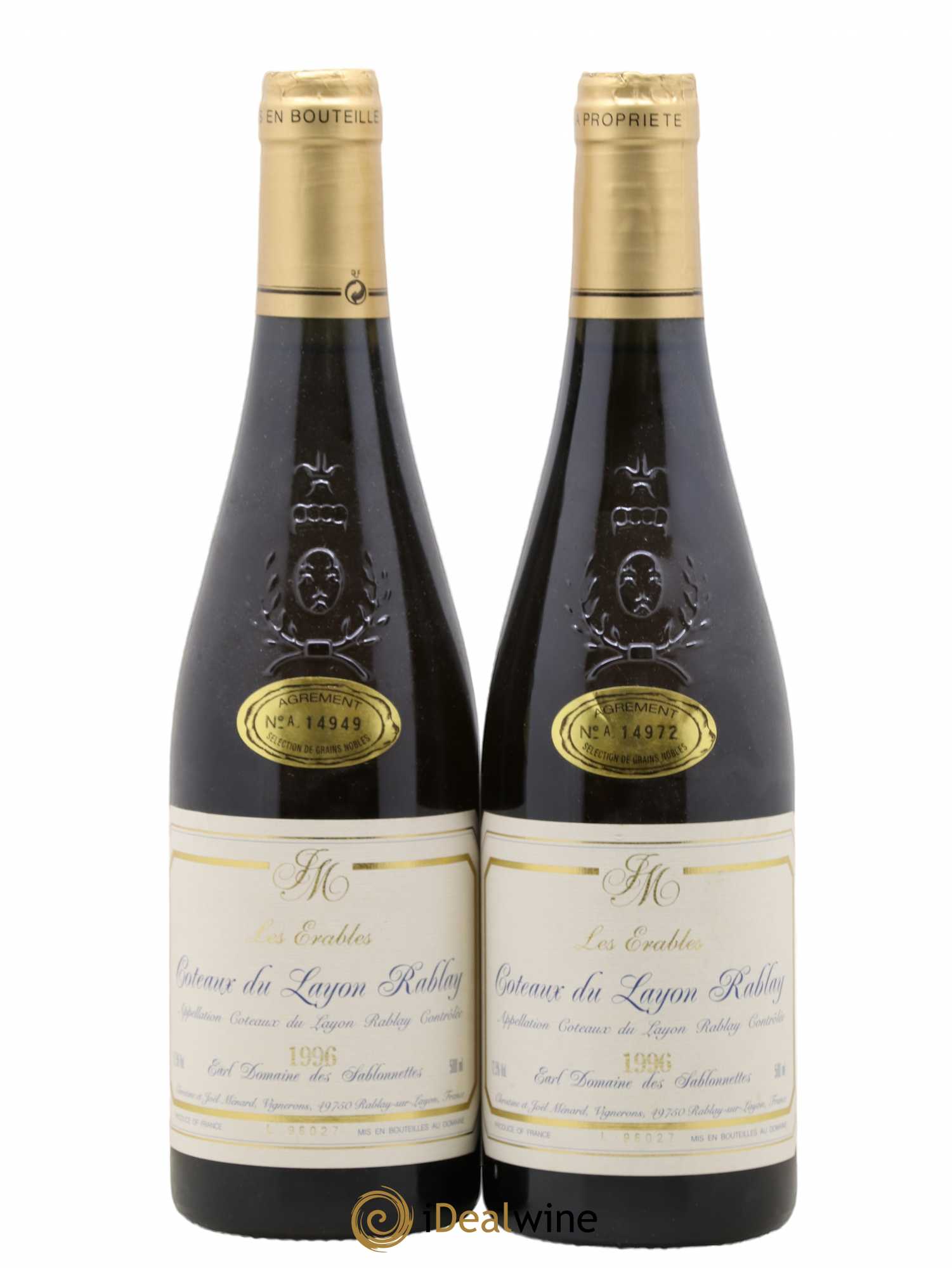 Coteaux du Layon Rablay Les Erables Domaine Des Sablonnettes 50 cl 1996 - Lotto di 2 bottiglie - 0