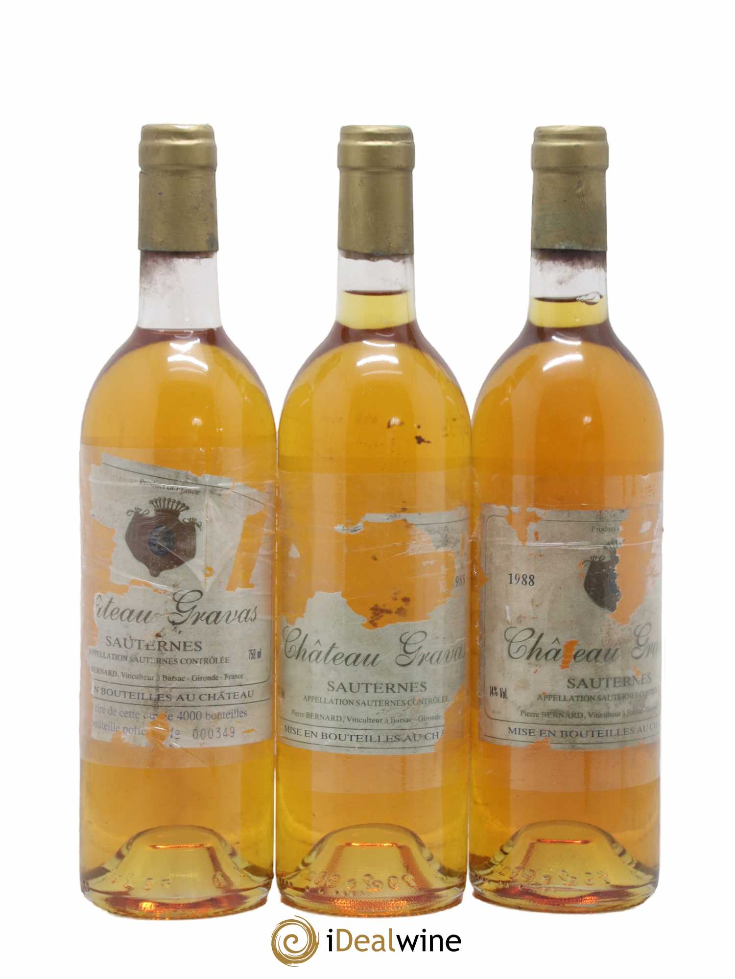 Château Gravas Cru Bourgeois 1988 - Lotto di 3 bottiglie - 0