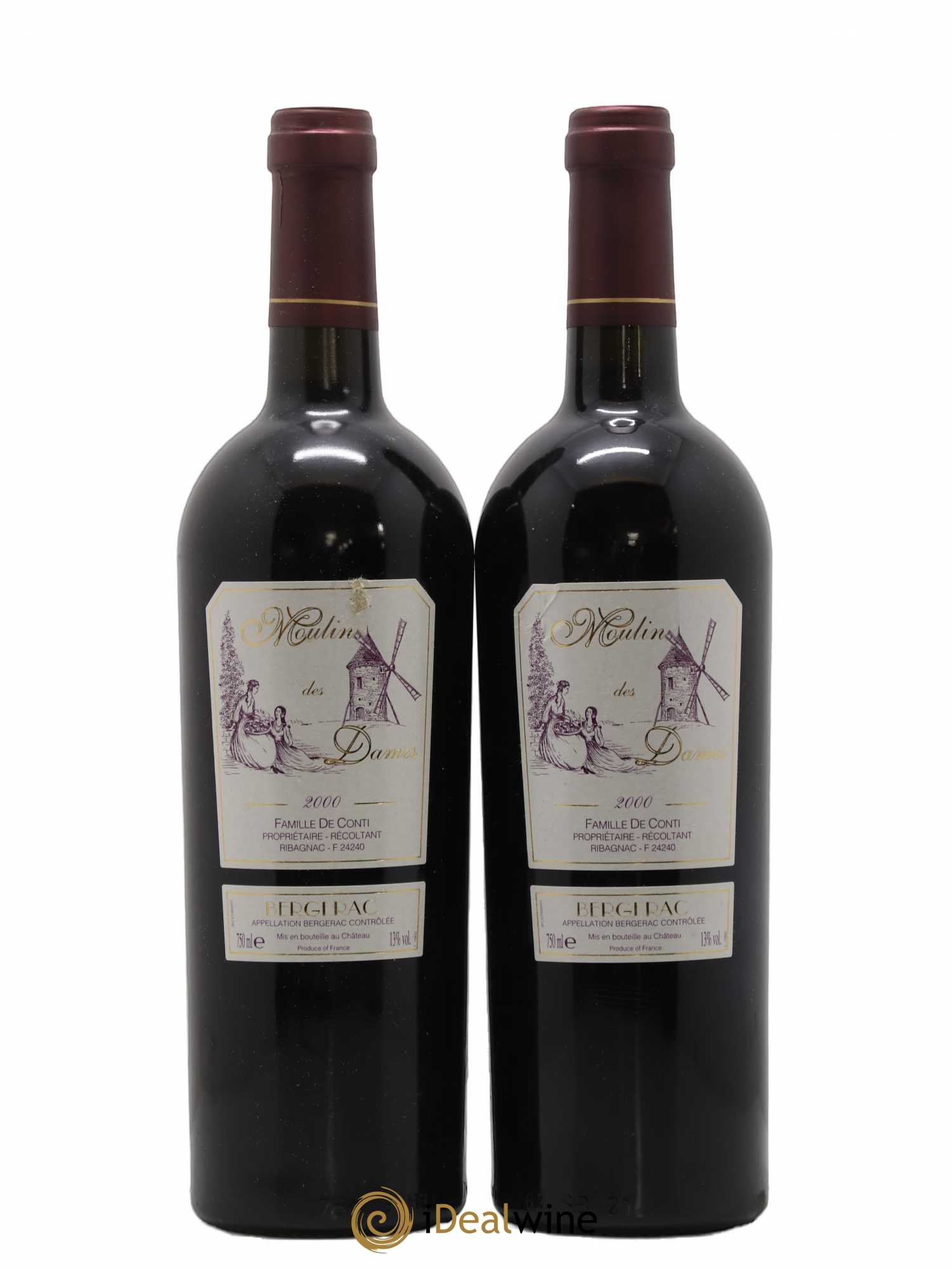 Bergerac Château Tour des Gendres Moulin des Dames Famille de Conti 2000 - Lot de 2 bouteilles - 0