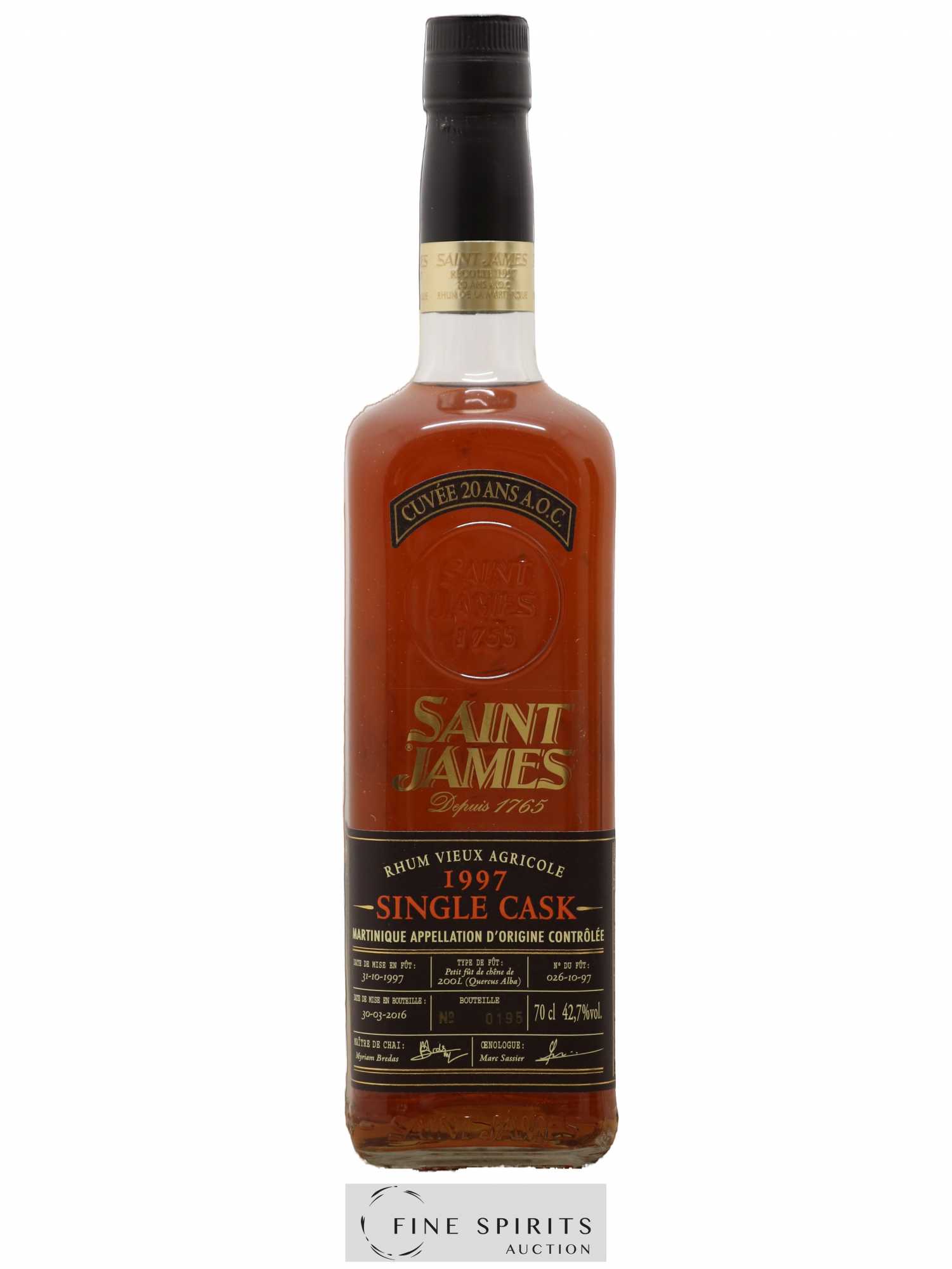 Saint James 20 years 1997 Of. Single Cask n°026-10-97 - bottled 2016 - Lot de 1 bouteille - 1