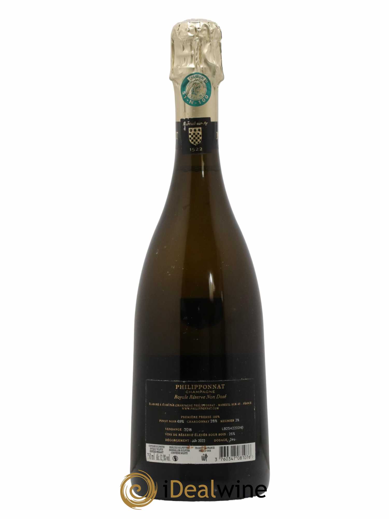 Royale Réserve Non Dosée Philipponnat 2018 - Lot de 1 bouteille - 1