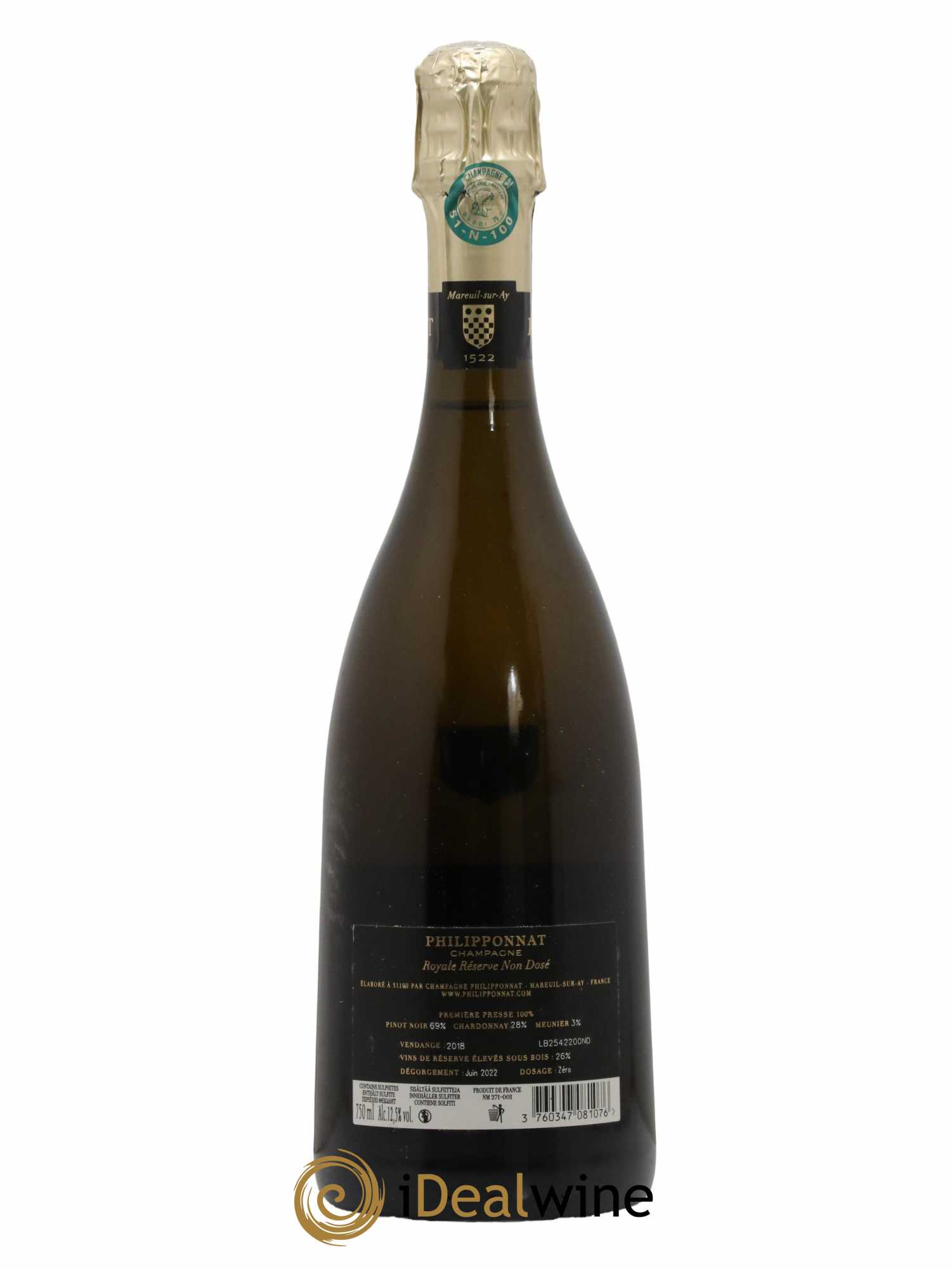 Royale Réserve Non Dosée Philipponnat 2018 - Lot de 1 bouteille - 1