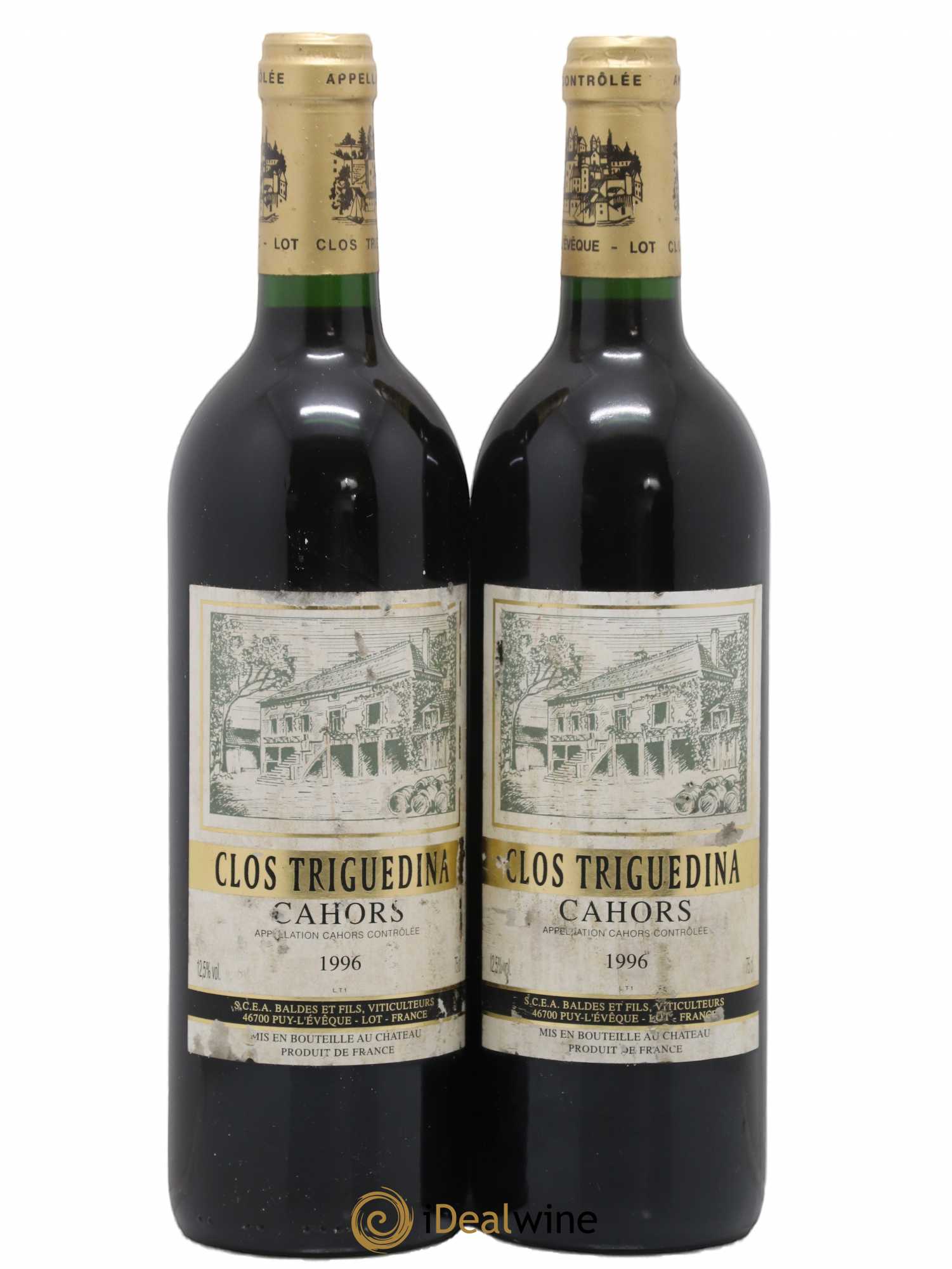 Cahors Clos Triguedina Jean-Luc Baldès 1996 - Lot de 2 bouteilles - 0