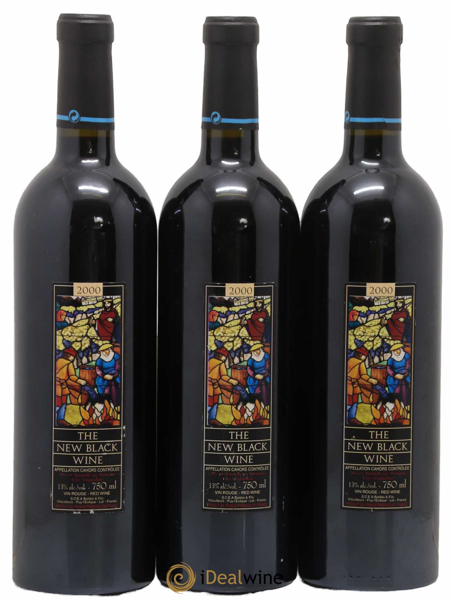 Cahors Clos Triguedina New Black Wine Jean-Luc Baldès 2000 - Lot de 3 bouteilles - 0
