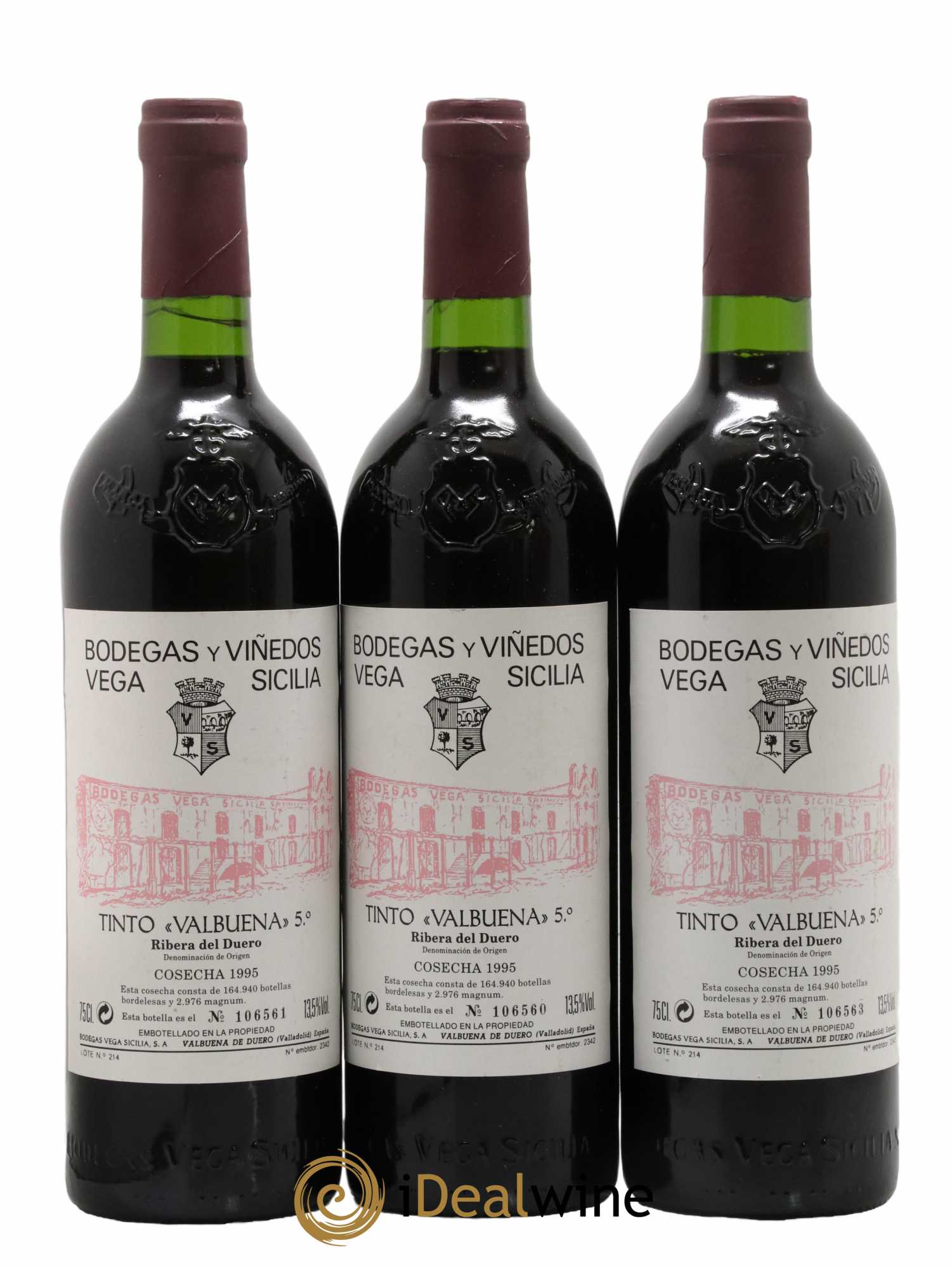 Ribera Del Duero DO Vega Sicilia Valbuena 5 ano Famille Alvarez 1995 - Lot de 3 bouteilles - 0