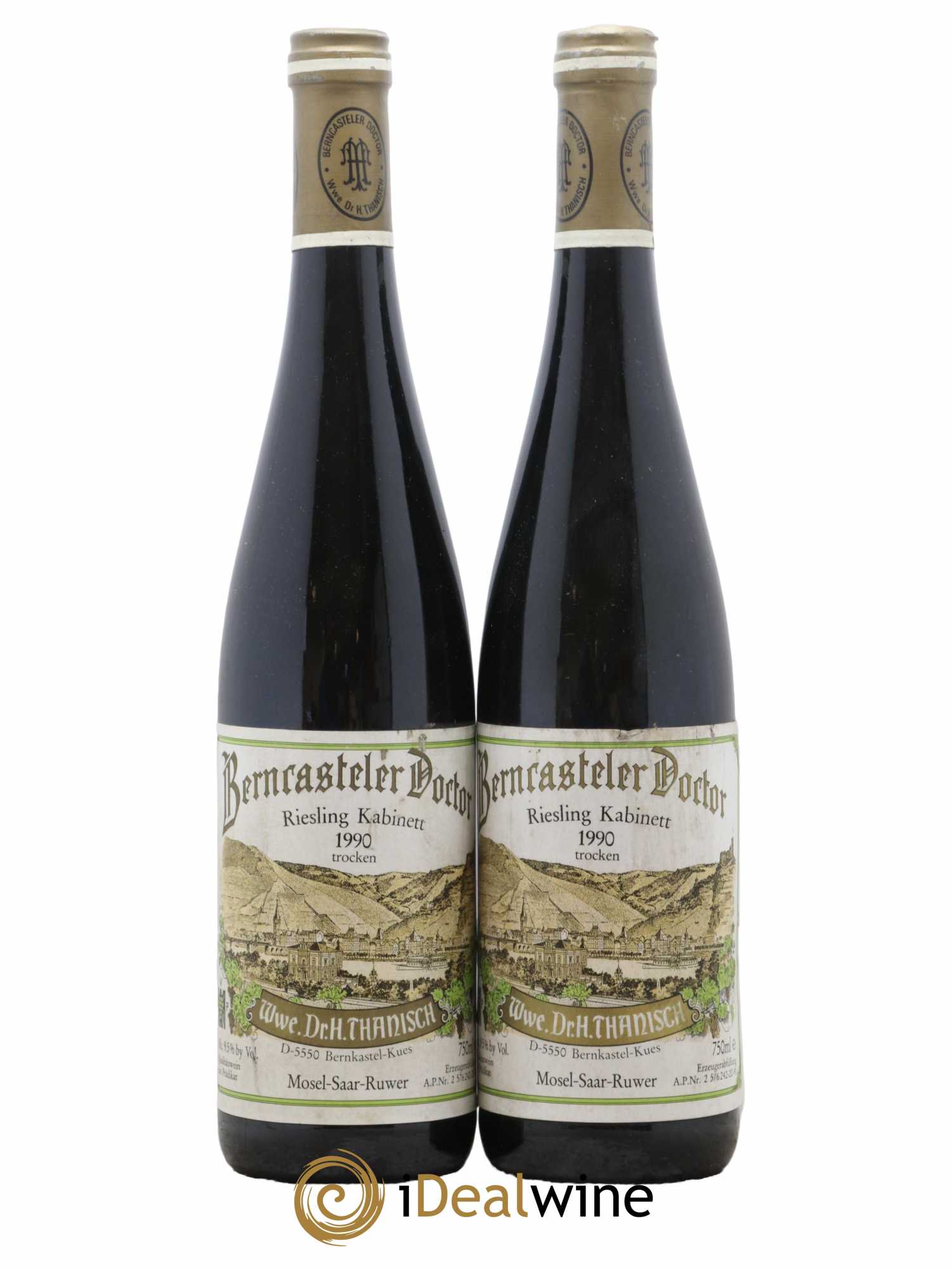 Allemagne Mosel-Saar Berkasteler Doctor Riesling Kabinett Trocken Dr Thanisch 1990 - Lot de 2 bouteilles - 0