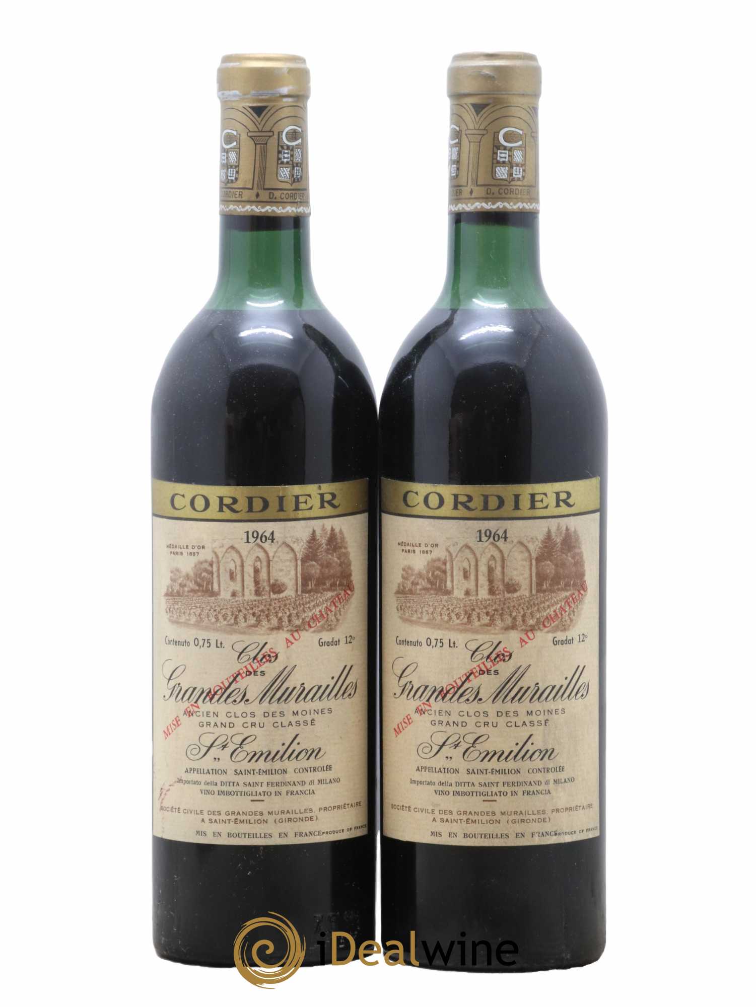 Saint-Émilion Clos Des Grandes Murailles Cordier 1964 - Lot de 2 bouteilles - 0