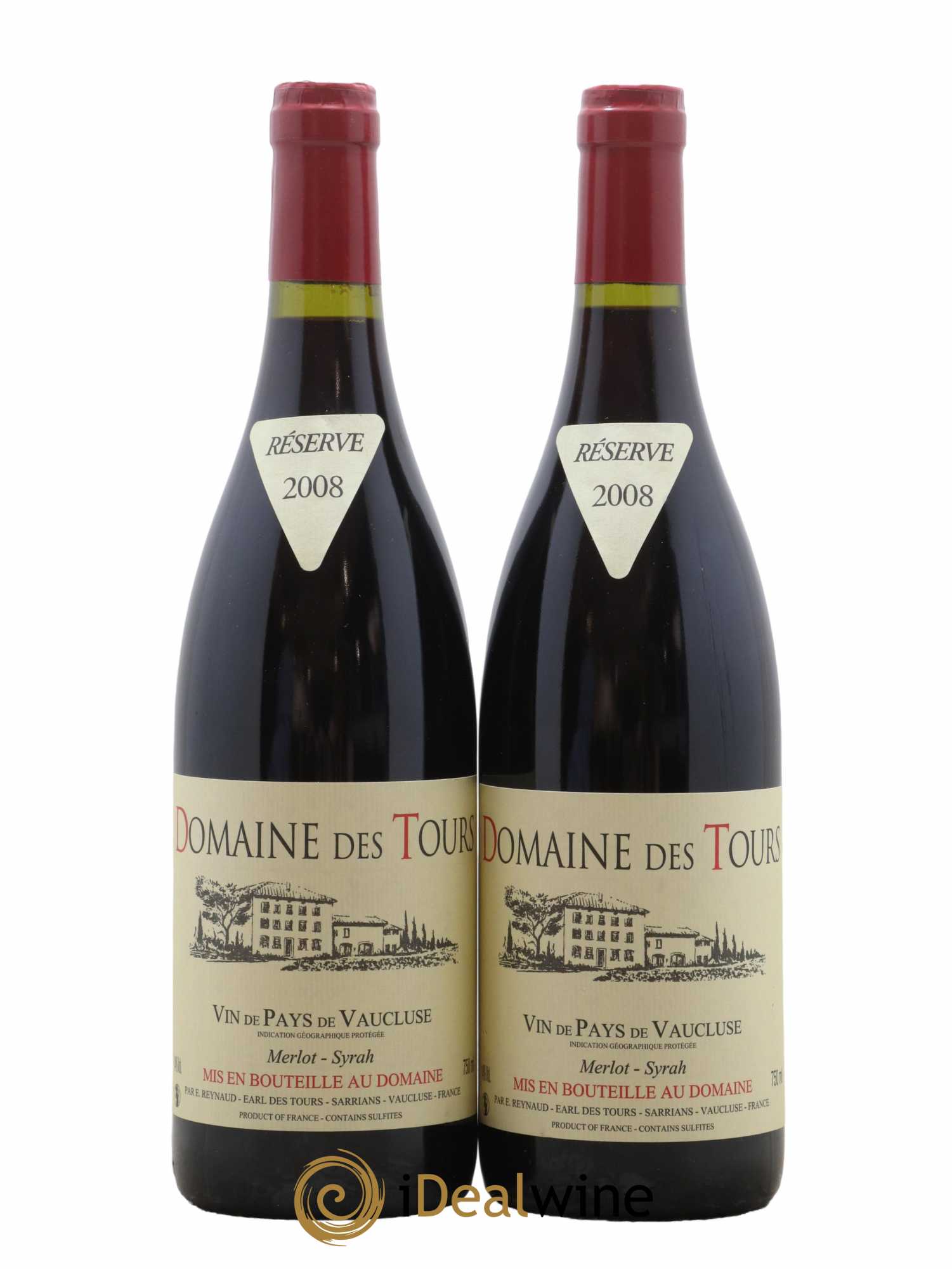 IGP Pays du Vaucluse (Vin de Pays du Vaucluse) Domaine des Tours Merlot-Syrah Emmanuel Reynaud 2008 - Lot of 2 bottles - 0