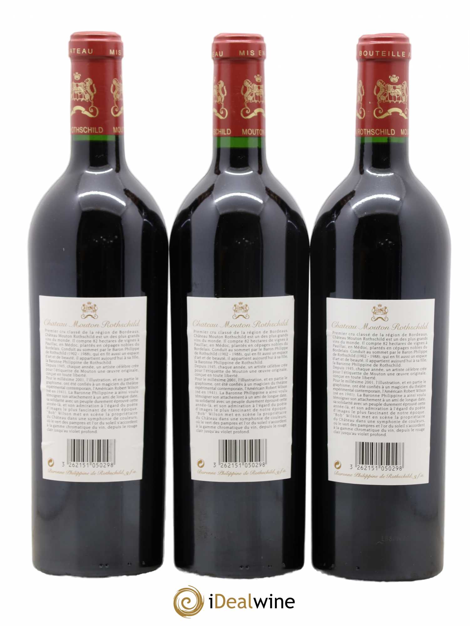 Château Mouton Rothschild 1er Grand Cru Classé 2001 - Lot de 3 bouteilles - 1