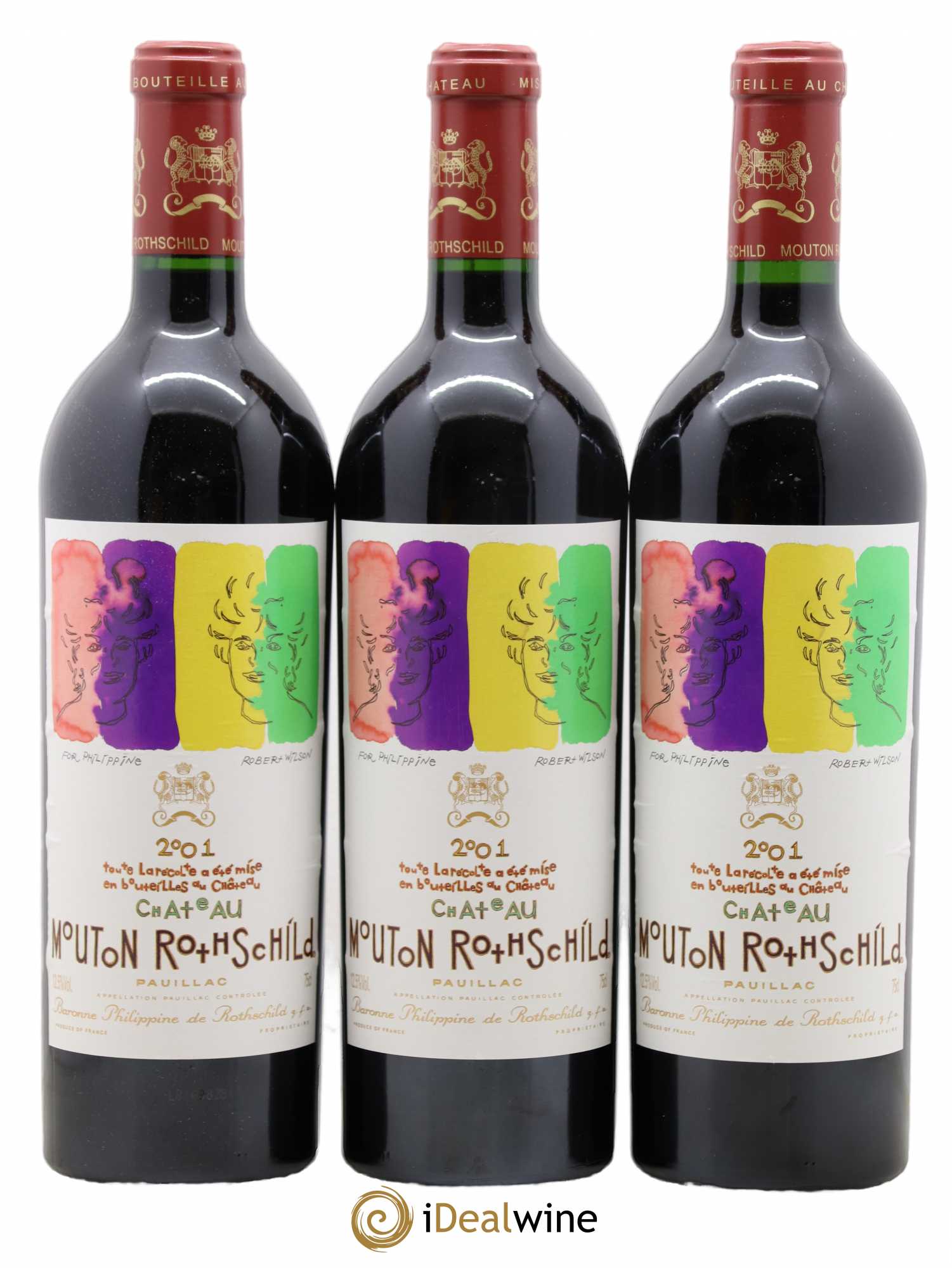 Château Mouton Rothschild 1er Grand Cru Classé 2001 - Lot de 3 bouteilles - 0