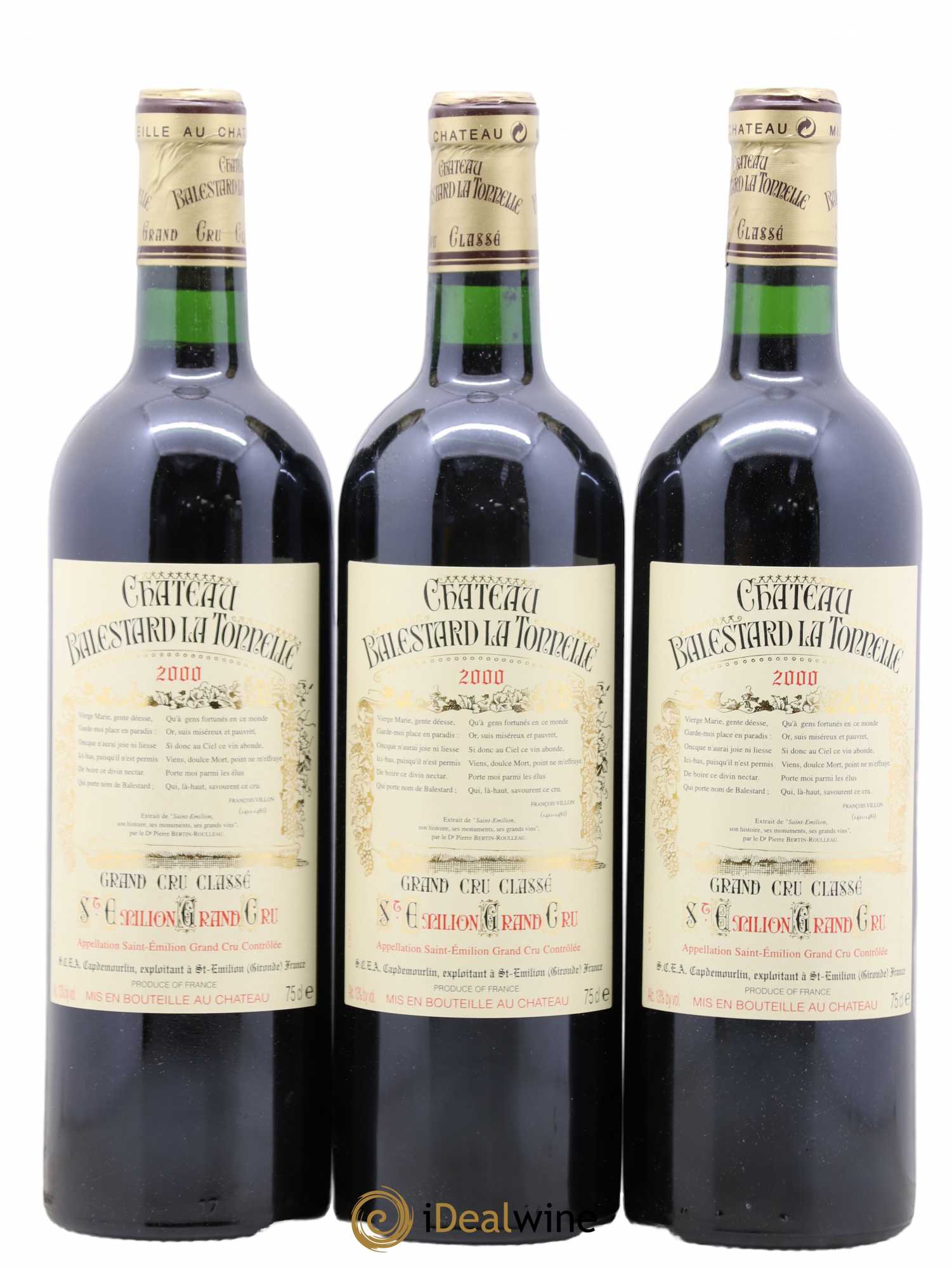 Château Balestard la Tonnelle Grand Cru Classé 2000 - Lot de 3 bouteilles - 1
