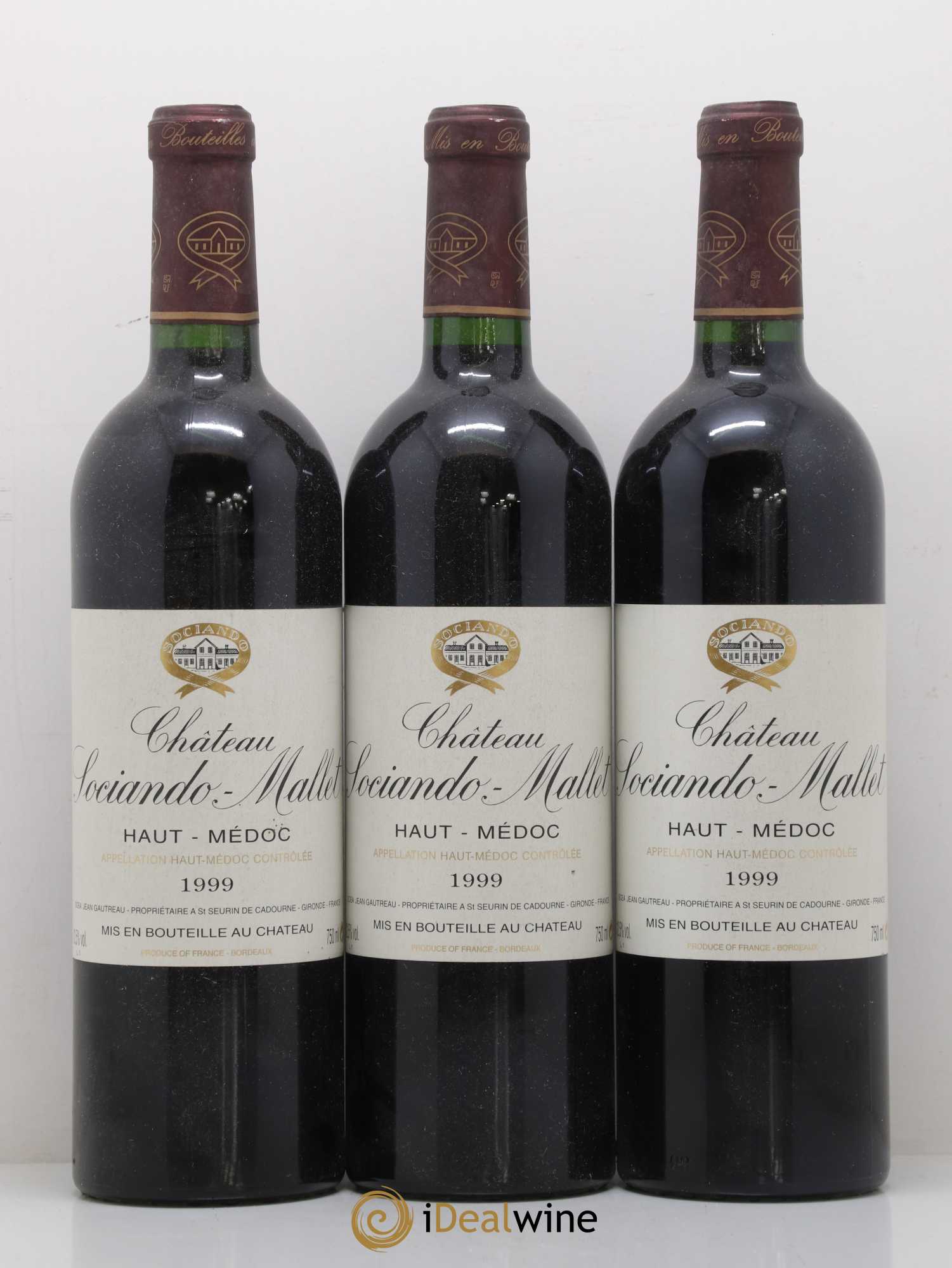 Château Sociando Mallet 1999 - Lot de 3 bouteilles - 0