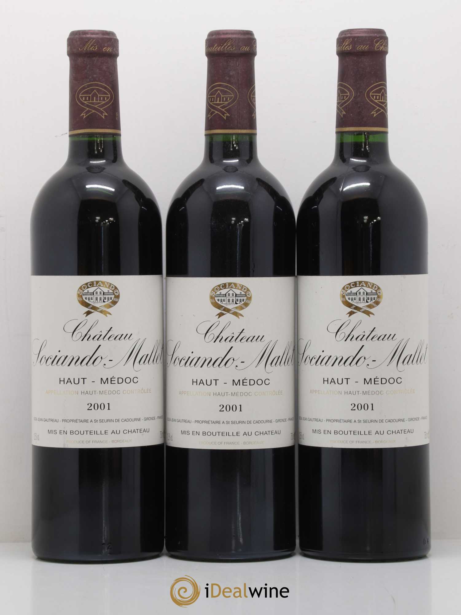 Château Sociando Mallet 2001 - Lot de 3 bouteilles - 0