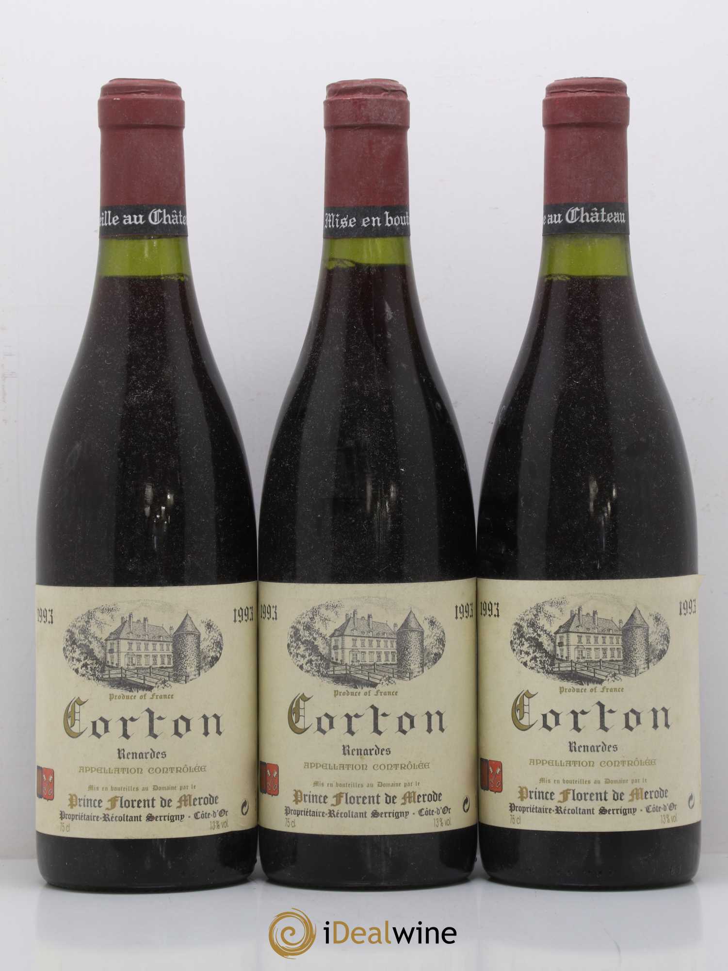 Corton Grand Cru Renardes Prince Florent de Mérode 1993 - Lot de 3 bouteilles - 0