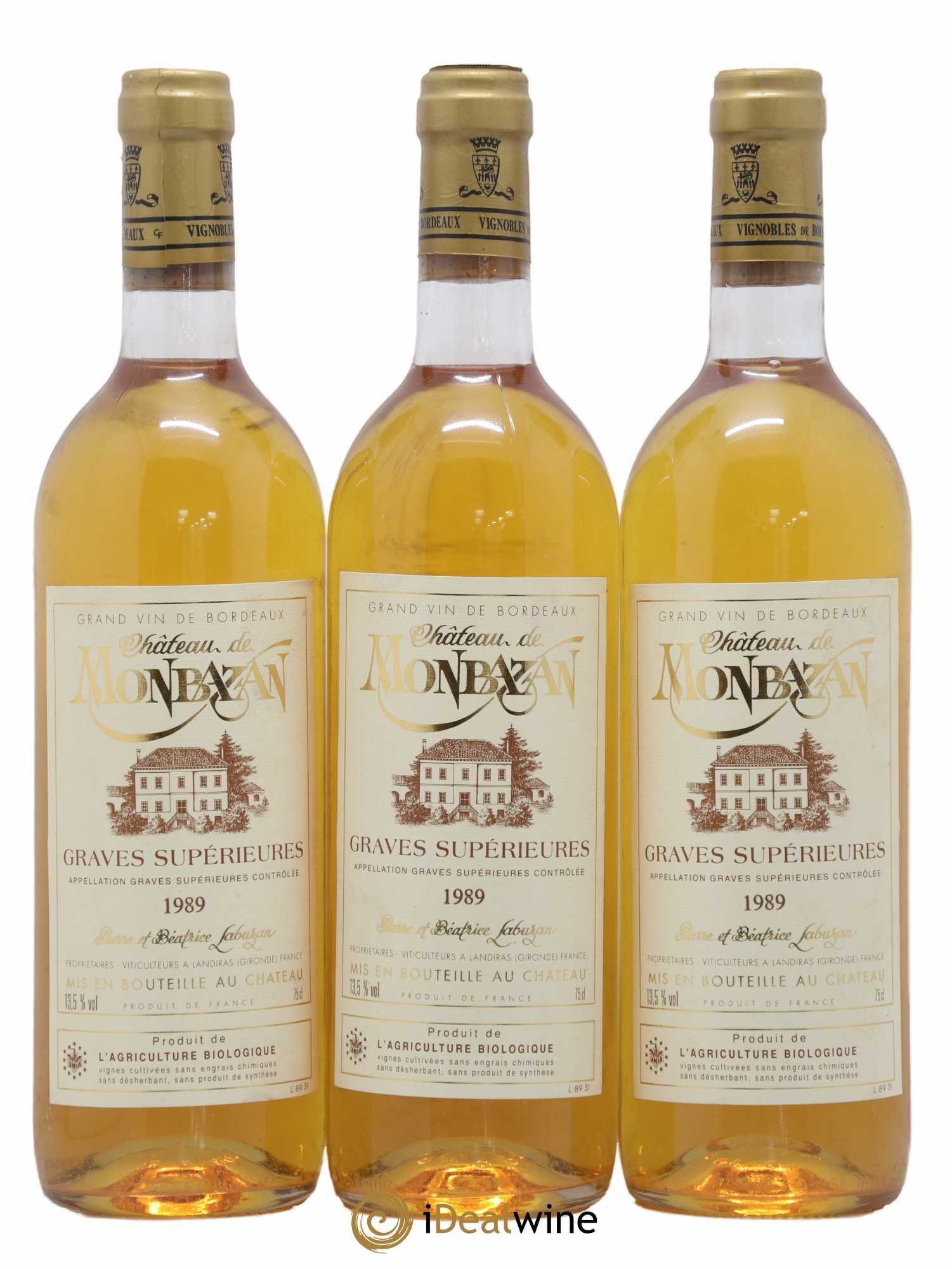 Château de France Grâves Superieurs Chateau Monbazan (sans prix de réserve) 1989 - Posten von 6 Flaschen - 2