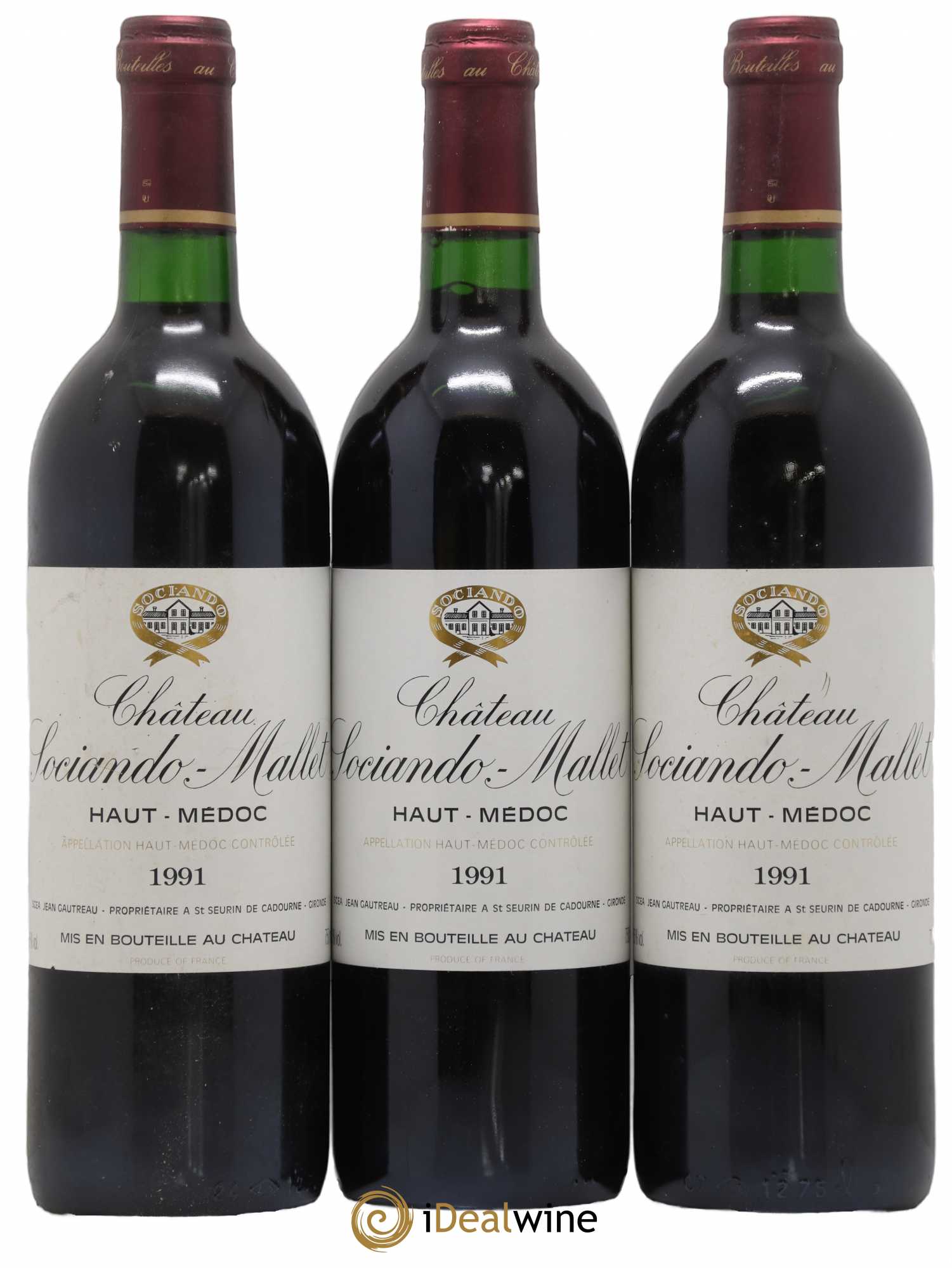 Château Sociando Mallet 1991 - Lot de 3 bouteilles - 0