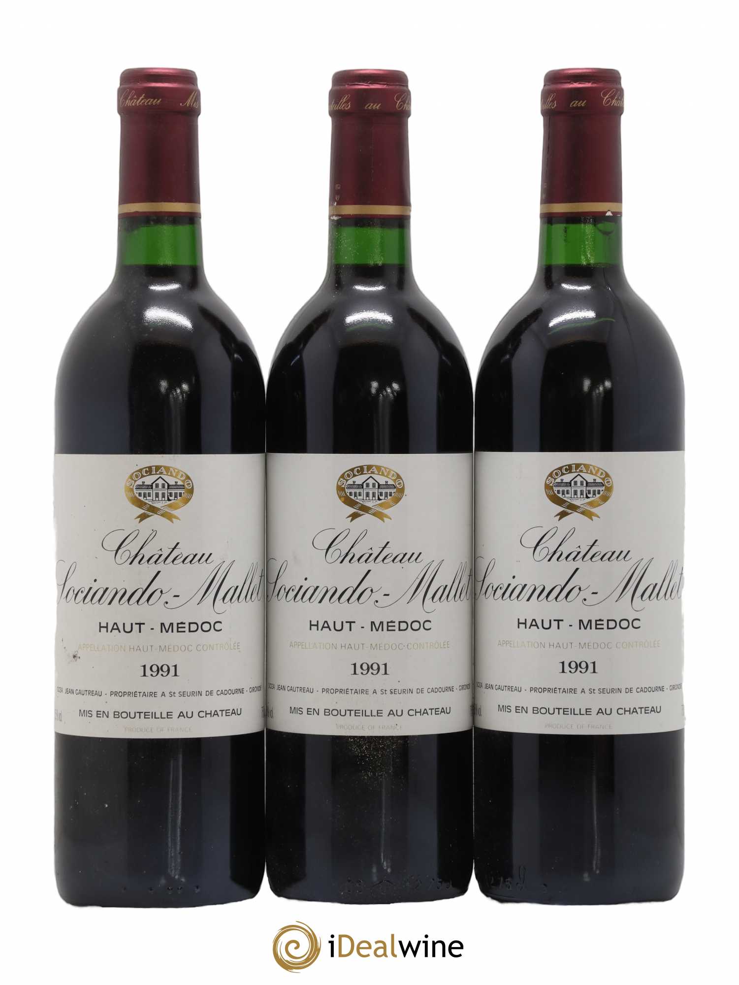 Château Sociando Mallet 1991 - Lot de 3 bouteilles - 0