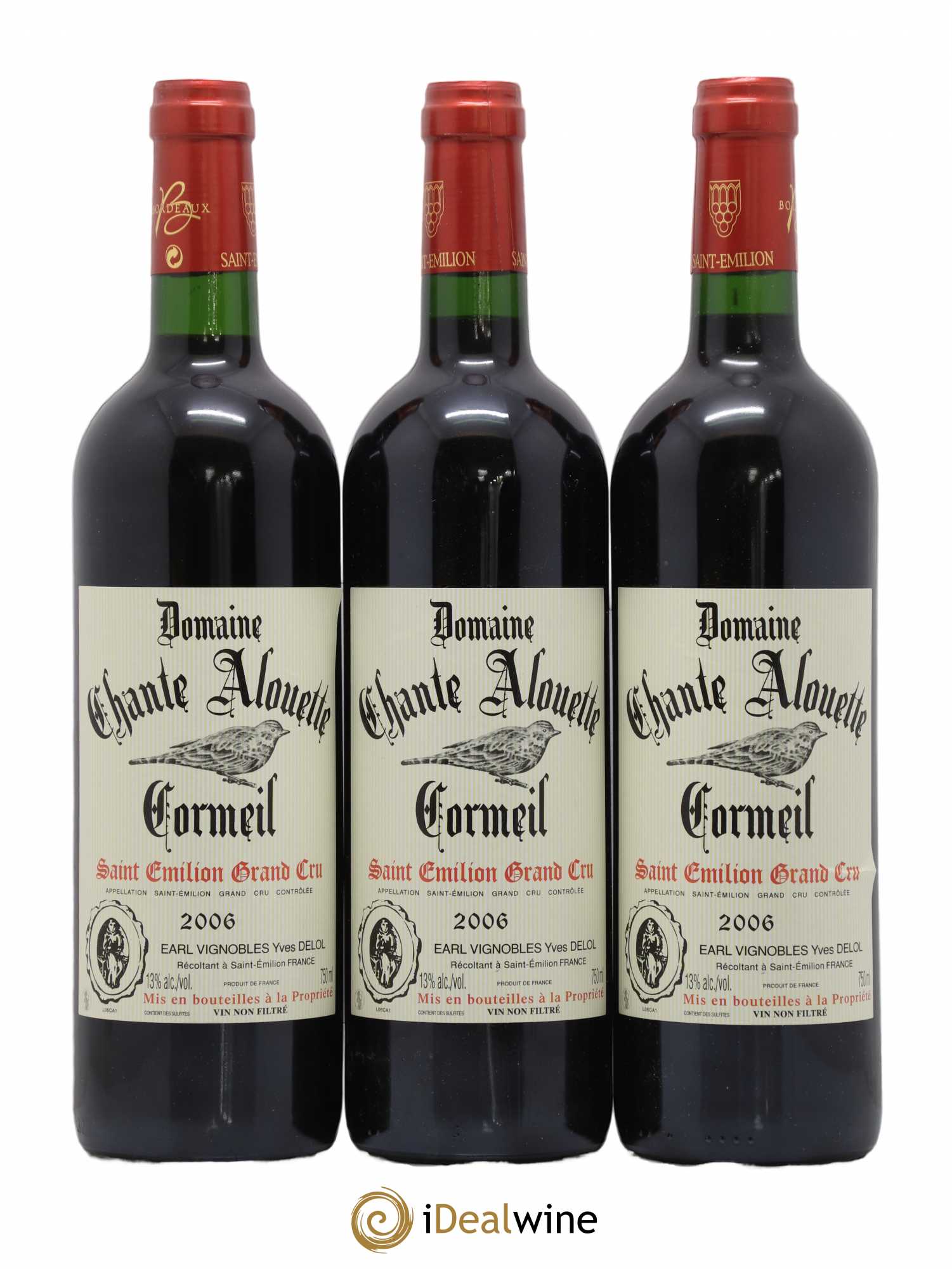 Saint-Émilion Grand Cru Chateau Chante Alouette Cormeil Delol 2006 - Posten von 3 Flaschen - 0