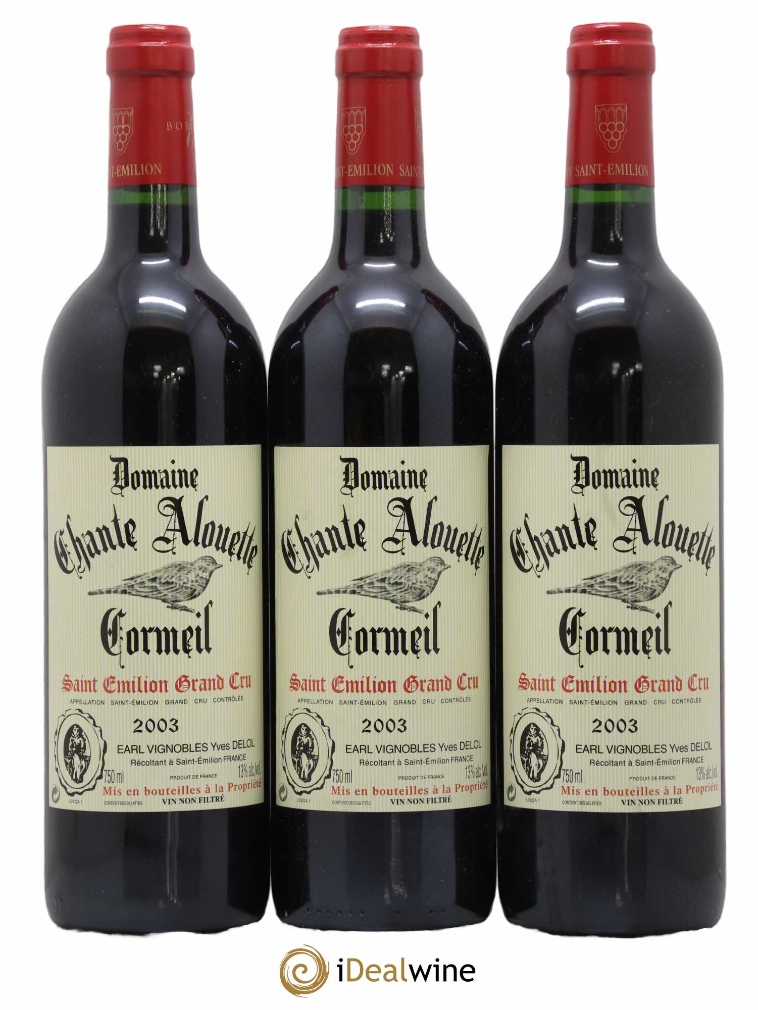 Saint-Émilion Grand Cru Chateau Chante Alouette Cormeil Delol 2003 - Posten von 3 Flaschen - 0