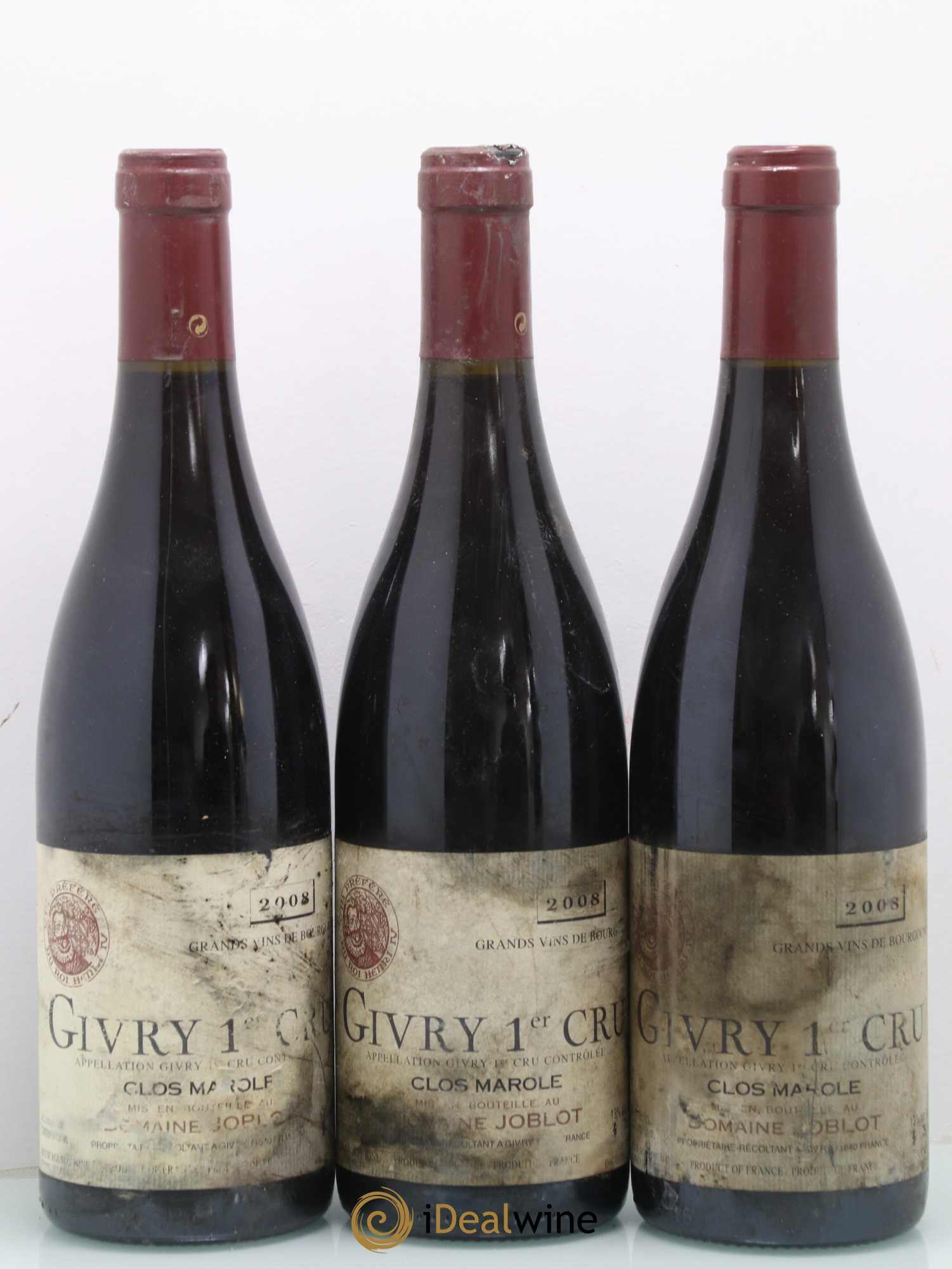 Givry 1er Cru Clos Marole Joblot (Domaine) 2008 - Lot de 3 bouteilles - 0